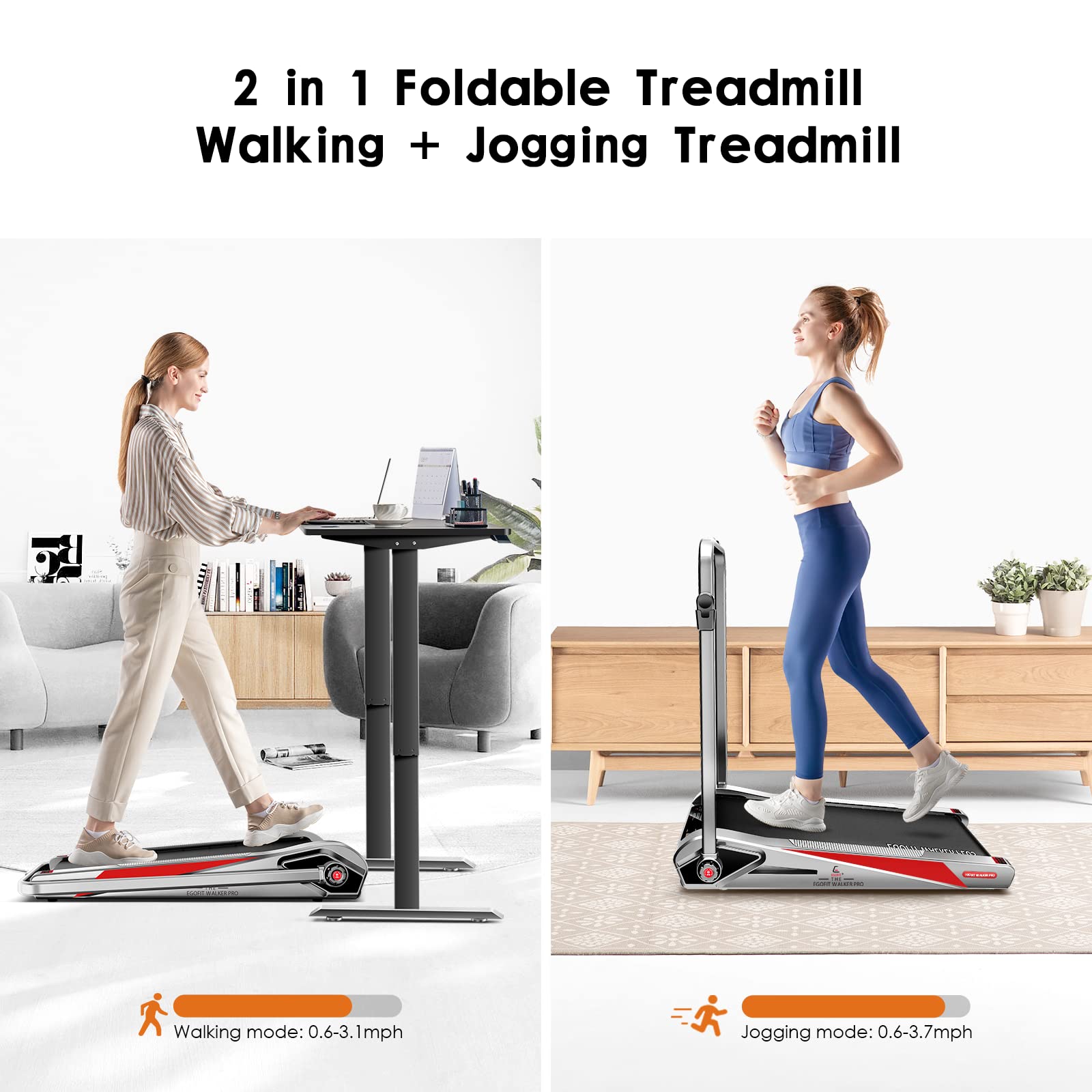 Egofit Walker Plus M1T Smallest 2in1 Folding Under Desk Treadmill with Incline for Home&Office with APP & Remote Control for Walking&Jogging
