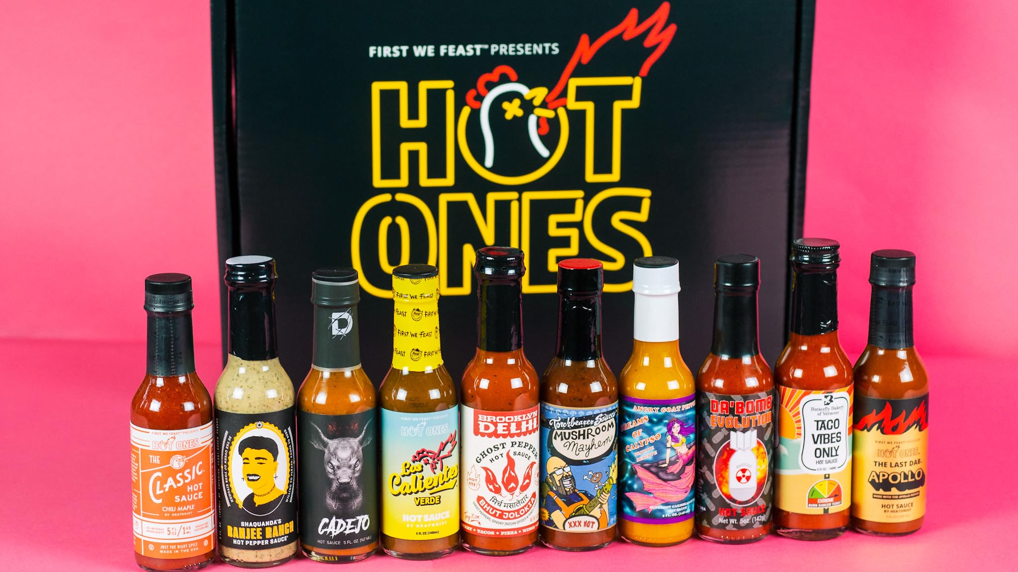 Hot Ones Season 20 Lineup, Hot Sauce Challenge Kit Made with Natural Ingredients, Unique Condiment Gift Box is the Ultimate Variety Pack for Spice Lovers, 5 fl oz Bottles Produced in Small Batches (10-Pack)