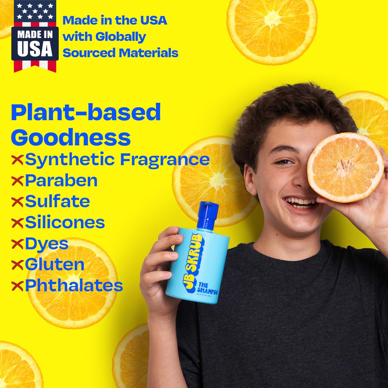 JB SKRUB The Shampoo for Kids, Tweens & Teens – Aloe Vera & Green Tea Infused for Healthy Hair & Scalp – Sulfate-Free, Paraben-Free, Citrus, 14 Ounces