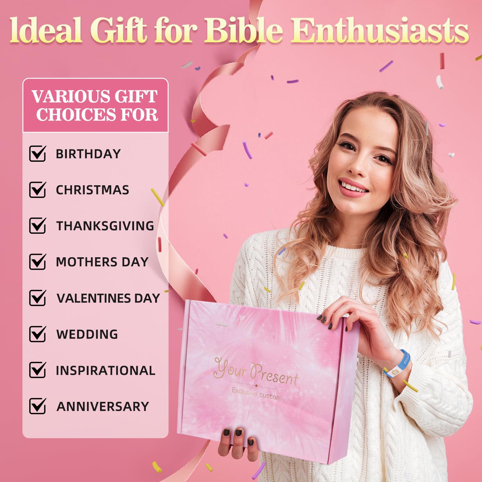 Bible Study Supplies with Daily Bible Verse Bracelets,Bible Journaling Kit for Women with Tabs Notebook and Pen Case Bible Bookmarks highlighters.Bible Tools for Students Beginner, Christian Gifts