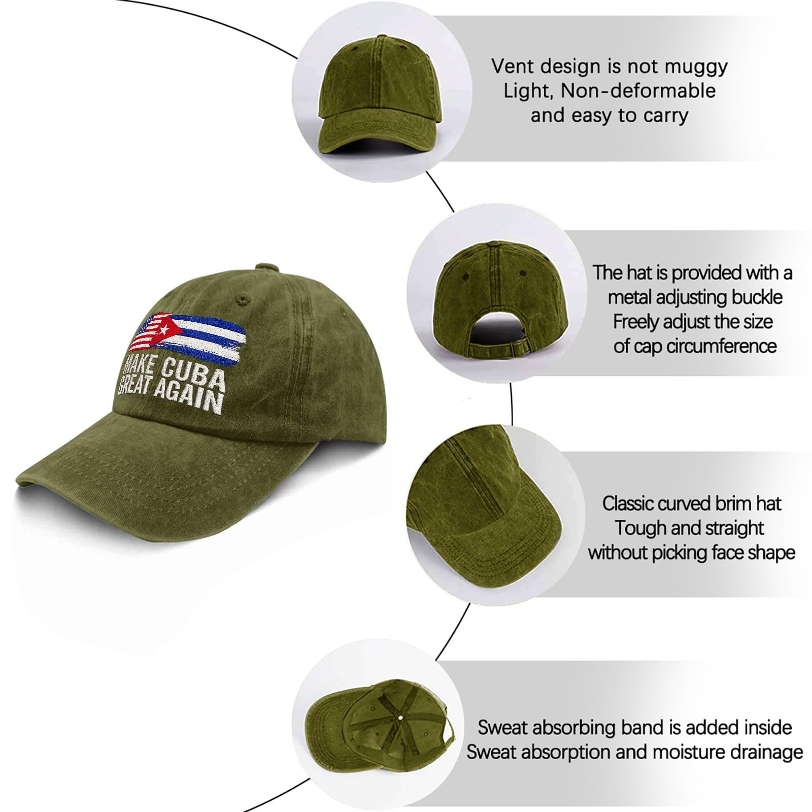 Make Cubas Great Again Embroidered Sun Hat Beach Caps for Her