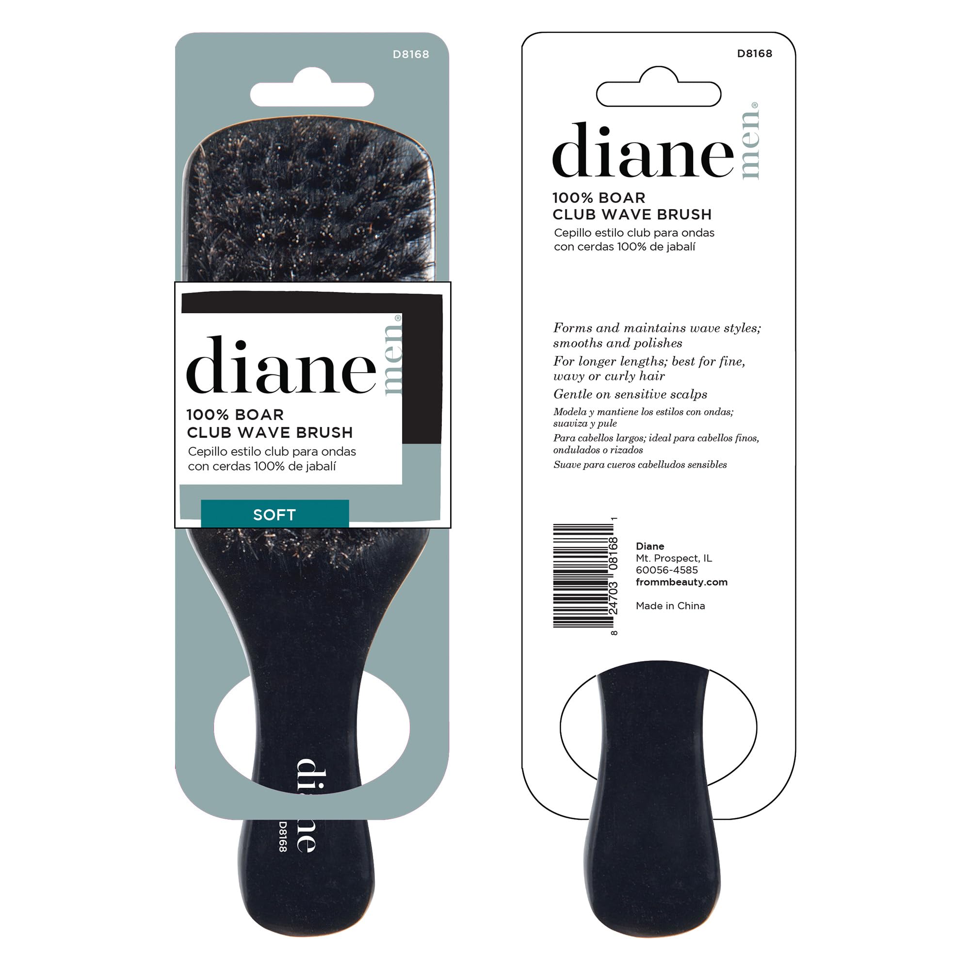 Diane 100% Boar Bristle Club Wave Brush for Men and Women – Soft Bristles for Fine to Medium Hair – Use for Detangling, Smoothing, Wave Styles, Soft on Scalp, Restore Shine and Texture