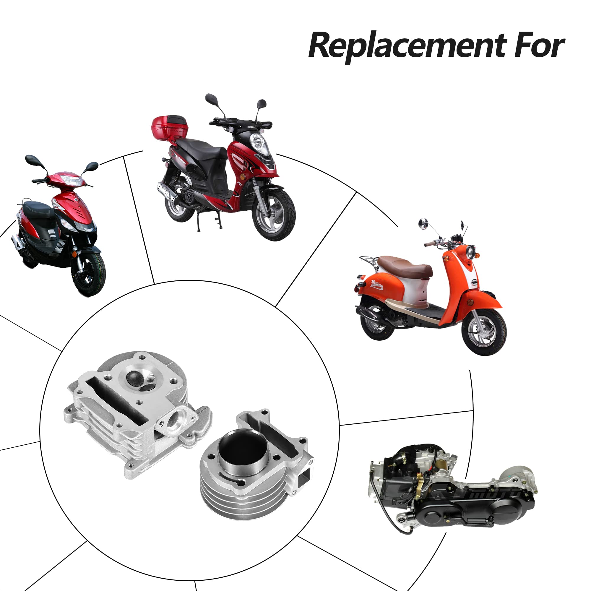 RUTU 69mm Valve GY6 Big Bore Kit 100cc,with 6pin Racing CDI Ignition Coil,Compatible with Big Bore Kit for 49cc, 50cc & 139QMB Scooter Engines - 50mm Cylinder Block, 90cc, Boosts HP & Speed 5-10mph