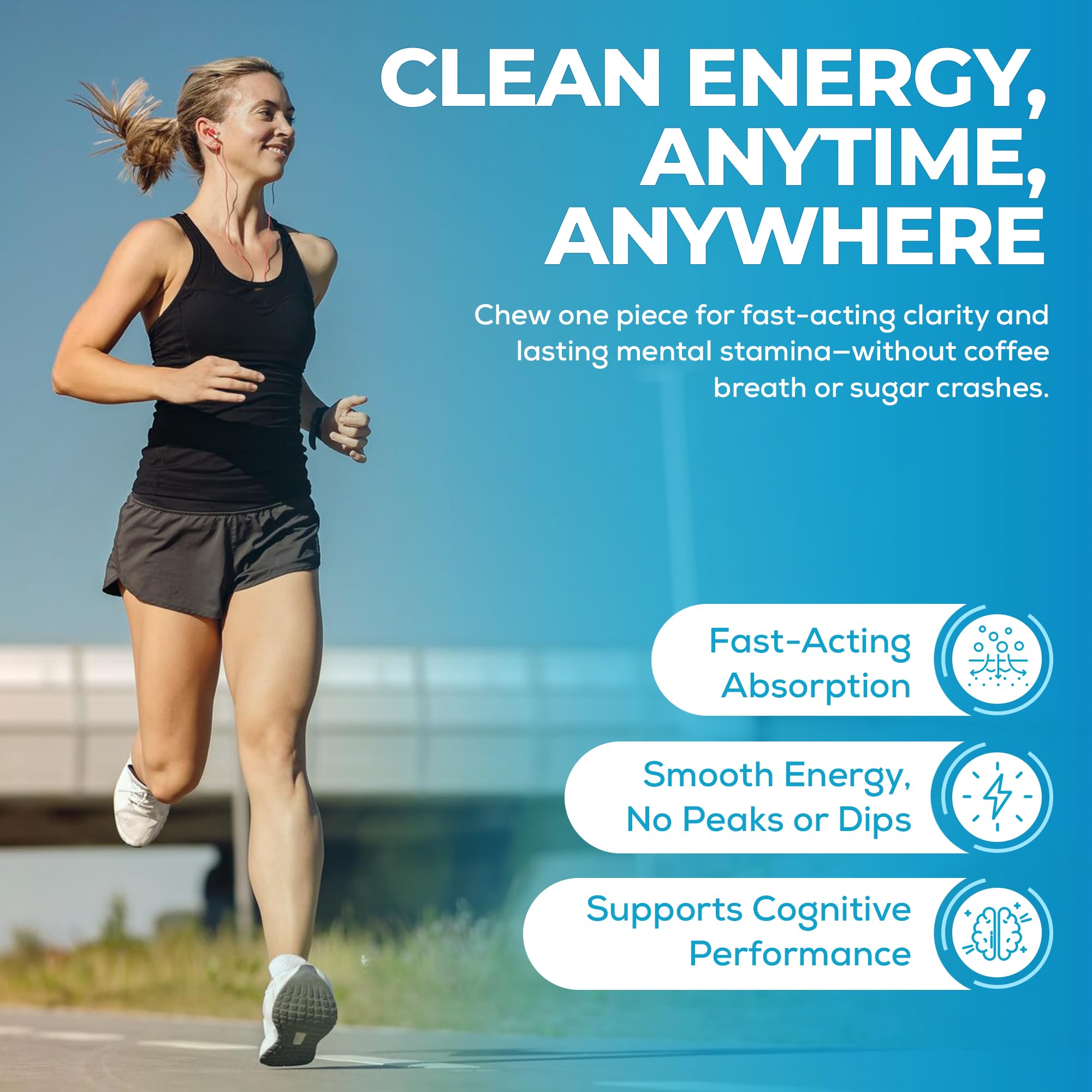Energy and Focus Gum 50 Pcs – Made in USA - Peppermint Gum Flavor – Natural Caffeine Gum Coffee Alternative - Organic Gum with 40mg Caffeine + 80mg L-Theanine + B3 & B12 - Suger Free, Non GMO