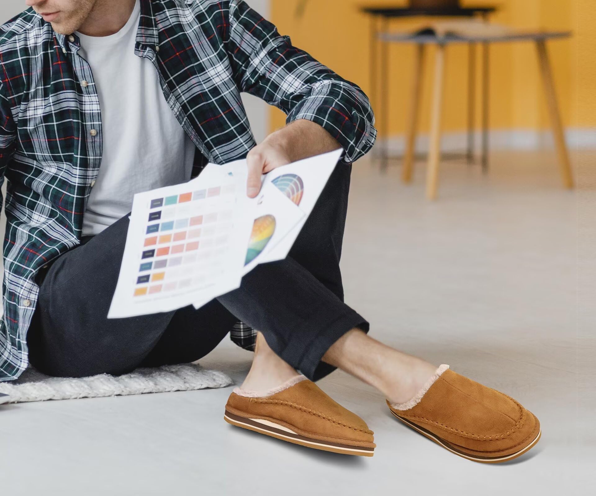 KuaiLu Mens Slippers with Orthotic Arch Support Suede Faux Fur Fluff Plush Wool-like Warm House Shoes Comfortable Slip-on Bedroom Indoor Outdoor Clogs Slippers for Man, Size Khaki 13