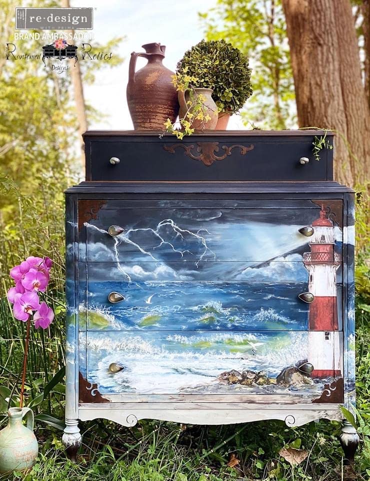 Redesign With Prima Decor Transfers® Lighthouse Total Sheet Size 24"x35",Cut Into 2 Sheets 655350644789