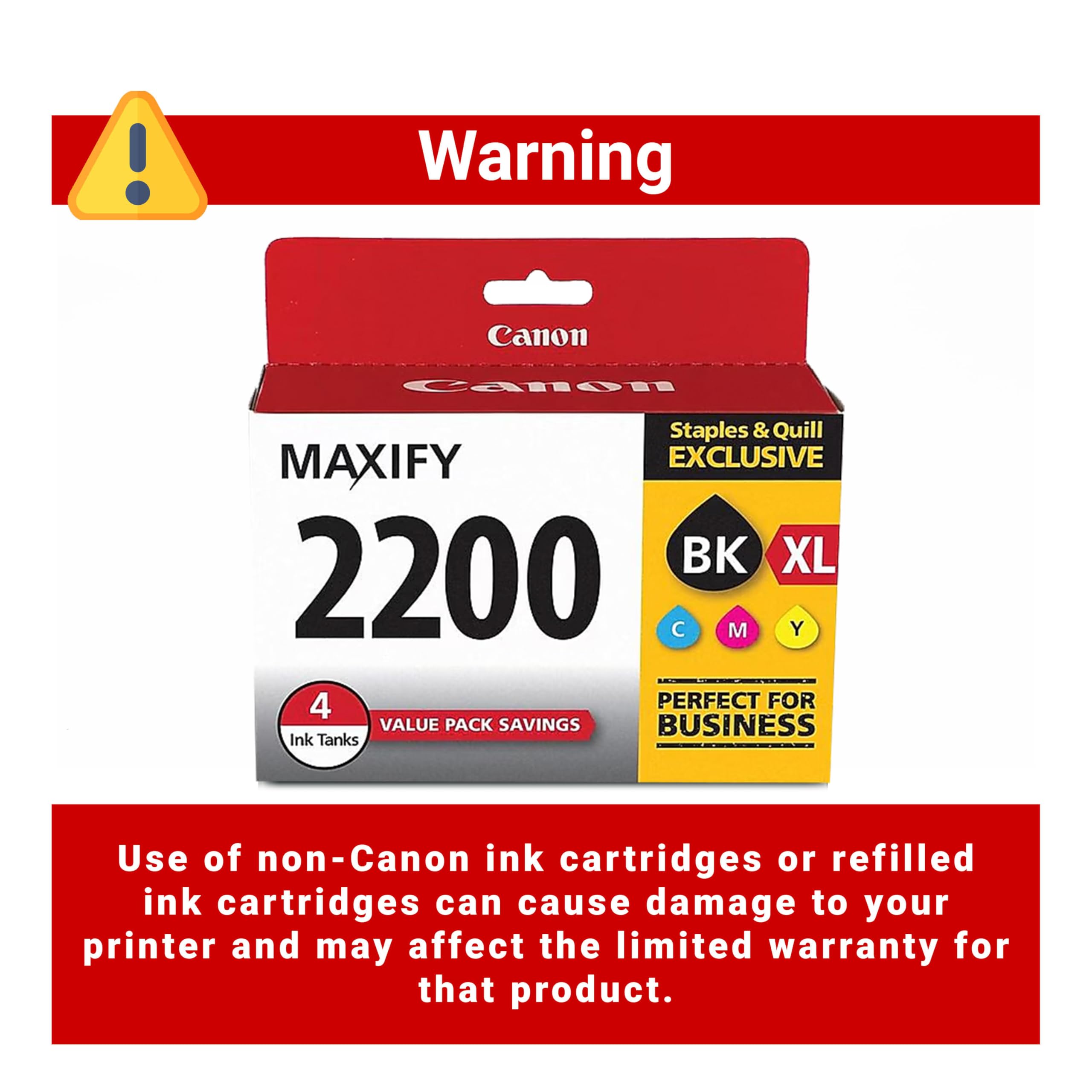 Canon PGI-2200 XL Genuine Four Color Value Pack, Compatible with MAXIFY: IB4120, MB5120, MB5420, IB4020, MB5020, and MB5320 (Optional) Printers