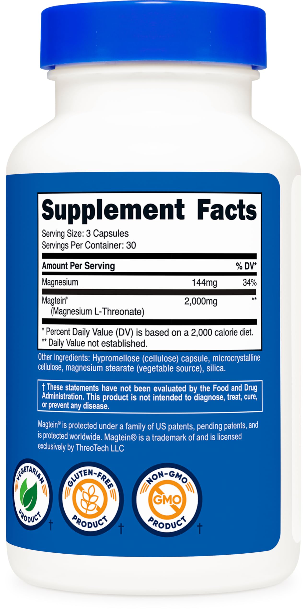 Nutricost Magtein Magnesium L-Threonate 2,000mg, 90 Capsules - Gluten Free, Vegetarian, 30 Servings