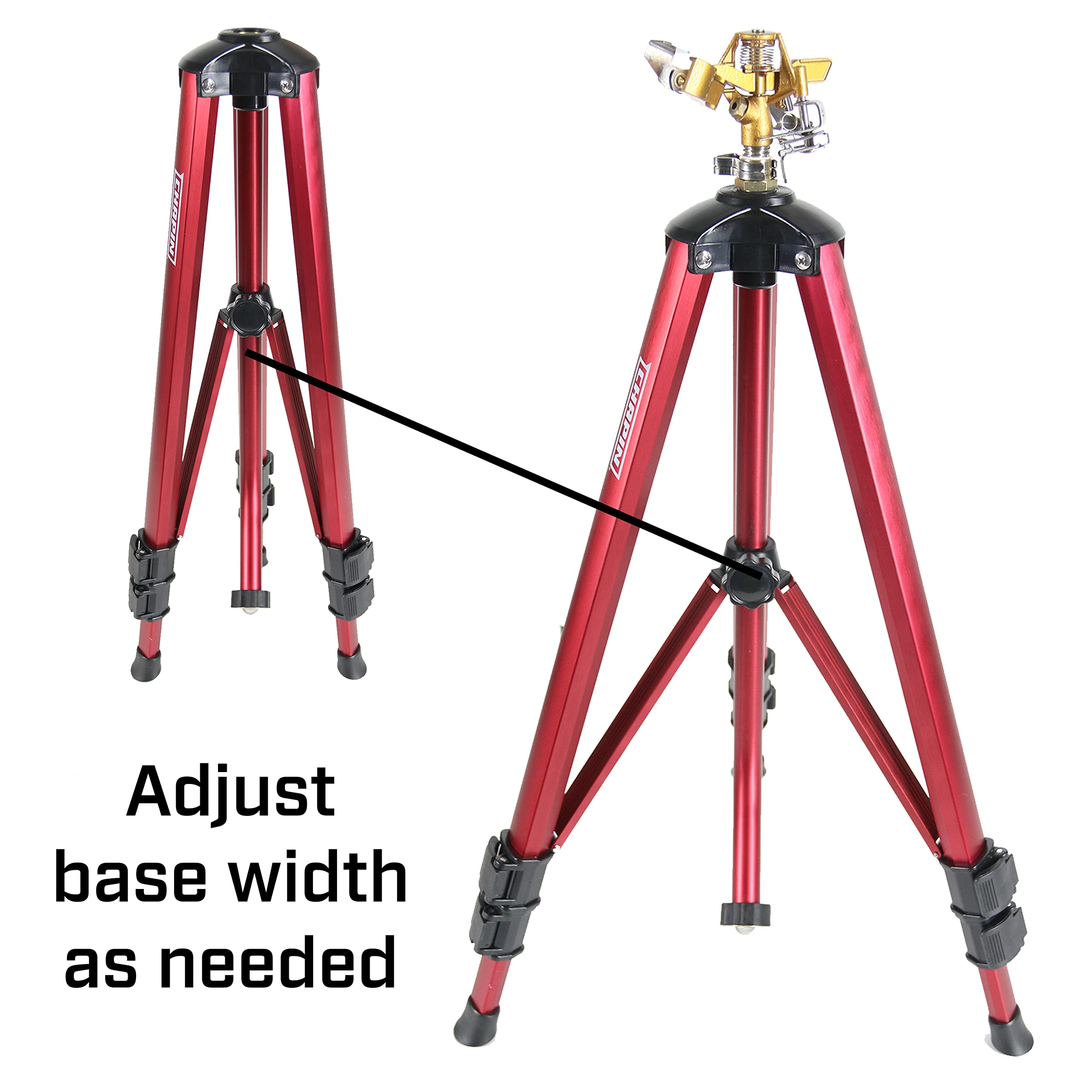 Chapin 4993: Heavy Duty Brass Head Tripod Impact Lawn Sprinkler, 360 Degree Coverage for Large Lawns, Golf Courses, Gardens, Adjustable Height, Gooseneck Hose Connection, Red and Black