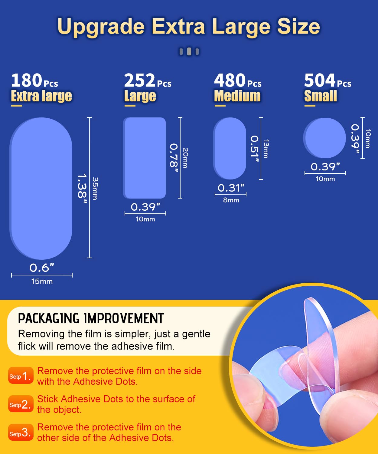 PHIXBEAR Extra Large Mounting Putty No Residue, Strong Double Sided Glue Adhesive Dots Clear Museum Sticky Tack, Picture Hanging Strips Fixed Posters Decor Craft, 0.6 x 1.38 in (180 Pcs)
