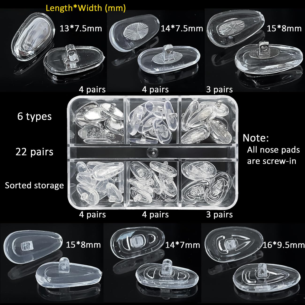 Eyeglass Nose Pads, GOTOBA 22 Pairs Screw-in Eyeglasses Nose Pads, Upgraded Glasses Nose Pad Replacement Kit with Eyeglass Screwdriver, Tweezers, Glasses Cloth, Small Screws.