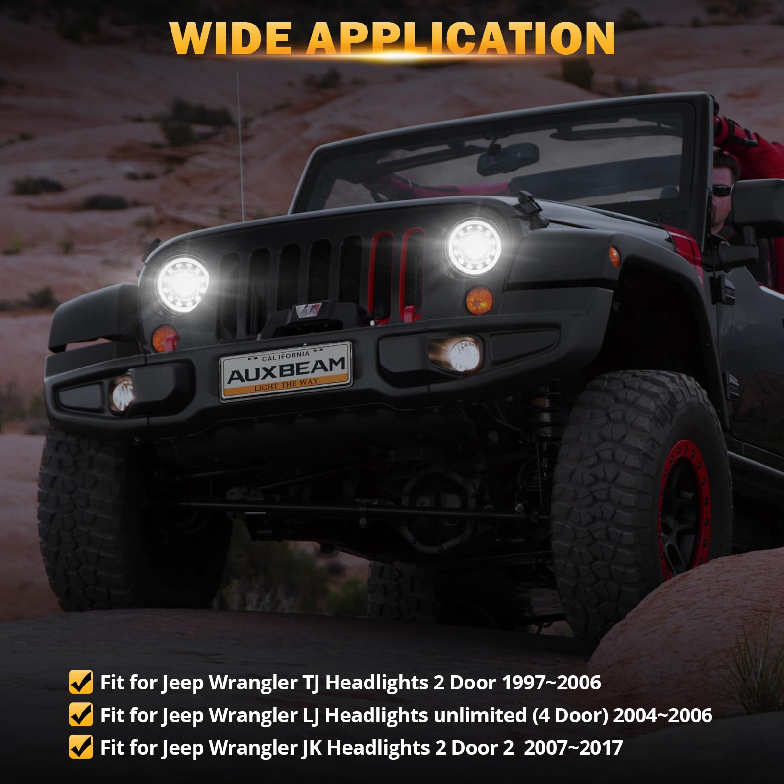 Auxbeam 7'' LED Headlights H6024 with Turn Signal DRL High Low Beam, Round Headlights Compatible with 1997-2017 Jeep Wrangler JK TJ JL Ford, Replacement Headlamps DOT Approved, 2 Years Warranty, Black