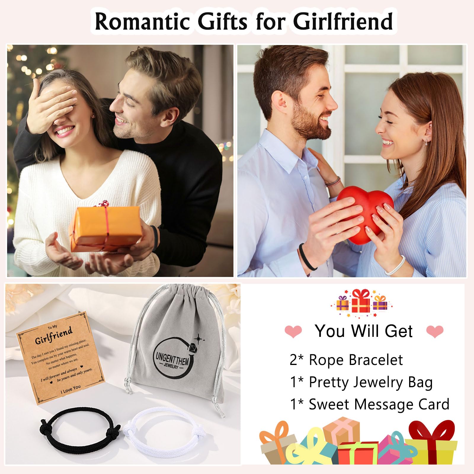 UNGENT THEM Gifts for Girlfriend Birthday Gift Ideas Bracelet Anniversary I Love You My Girlfriend Cute Romantic Sweetest Christmas Valentines Day Gifts for Her Girlfriends Women