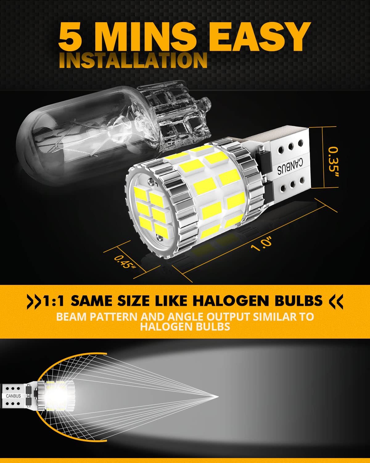 Auxbeam Upgraded 194 LED Bulbs White 10 PCS, 400% Brighter Canbus Error Free 168 2825 T10 W5W LED Light Bulbs for License Plate Lights Interior Lights Dome Map Light, 30-SMD