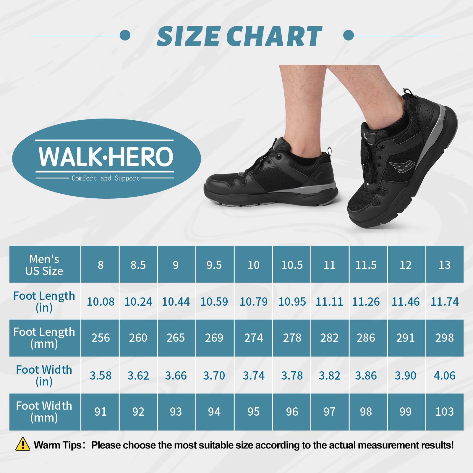 Mens Walking Shoes for Plantar Fasciitis, Orthopedic Casual Sneakers for Men with Arch Support, Wide Toe Box Shoes for Pain Relief with Non Slip Rubber Sole(Black, 8.5)