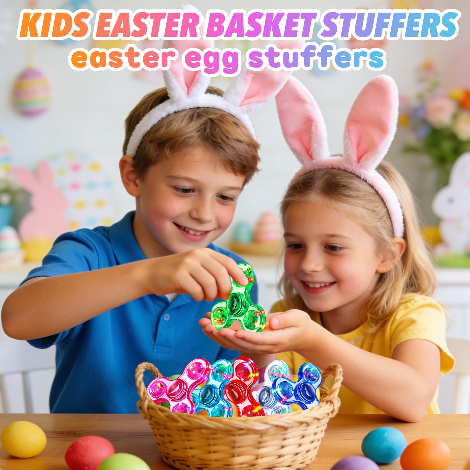 Fidget Spinner 2 Pack, Light up Sensory Fidget Toys Adults Kids 4-8-12 with Autism ADHD, Kids Easter Basket Stuffers Easter Egg Fillers Glow Anxiety Toys Stress Relief Teen Boy Gifts, Classroom Prizes