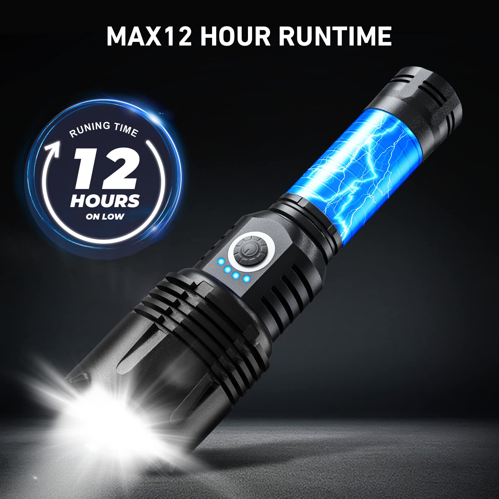 SKNSL Flashlights High Lumens Rechargeable, 990,000 Lumens High Powerful Flash Lights, Super Bright Tactical Handheld Led Flashlight with 5 Modes, Waterproof for Camping,Emergencies