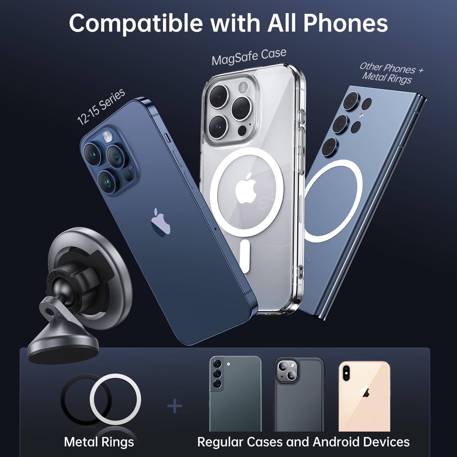 SYNCWIRE for MagSafe Car Mount - 360° Rotation Magnetic Phone Holder for Car Dashboard, Strong Magnets Car Phone Holder Mount Compatible iPhone 15 Pro Max 14 13 12,Samsung - MagSafe Car Accessories