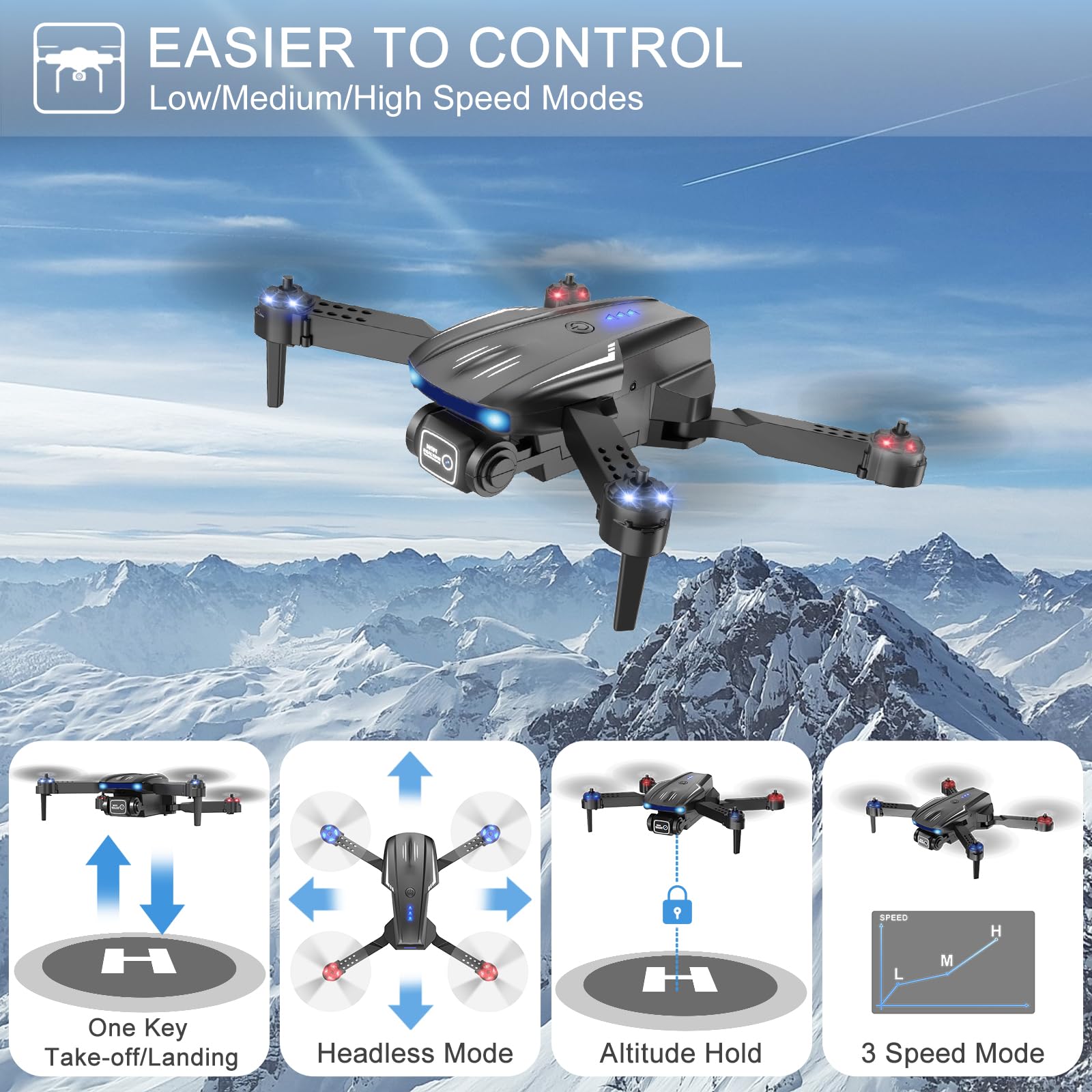X-shop Drone with Camera 1080P HD, FPV Mini Drones for Kids Adults with 2 Batteries, Toys Gifts for Kids Beginners with One Key Take Off/Landing, Altitude Hold, 90°Adjustable Lens, 360 Flips