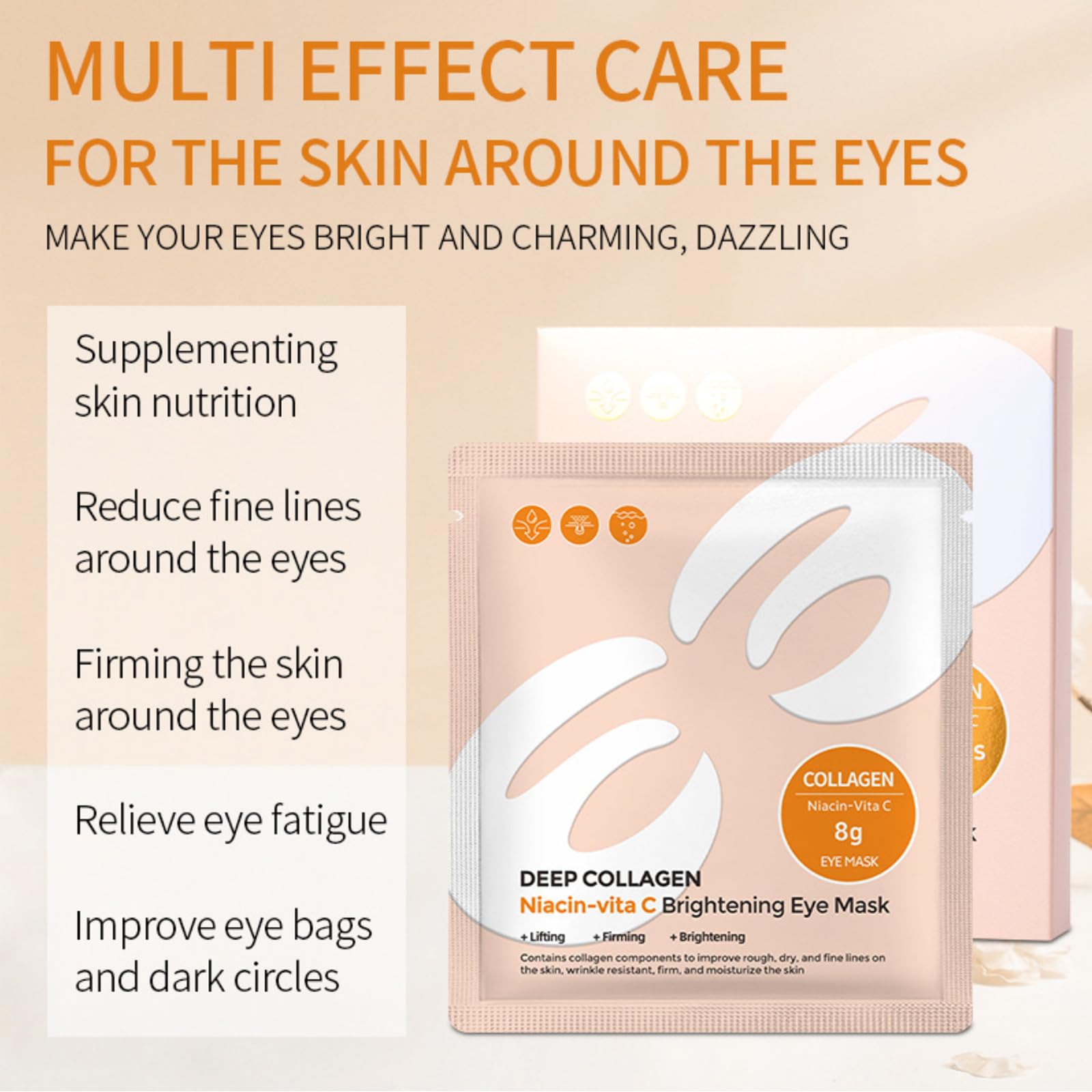 ONMYLOVIN 5 Pairs Deep Collagen Eye Patches Mask, E Shape Korean Eye Mask for Dark Circles, Anti-Aging, Firming, Hydrating Eye Gels Patcheswith Deep Collagen Skin Care