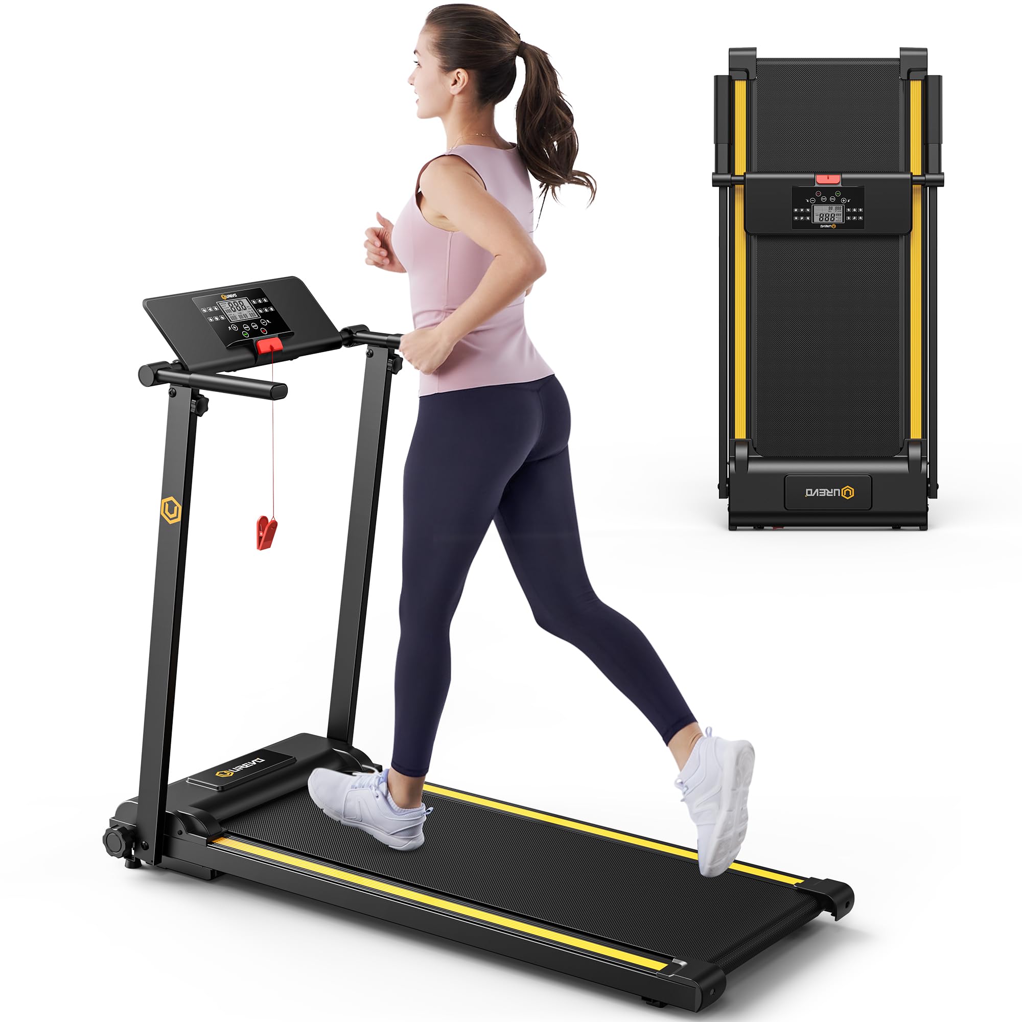 UREVO Walking Pad Treadmills for Home Office, Under Desk Compact Design Treadmill Portable Walking Pad Treadmill with Remote Control, LED Display