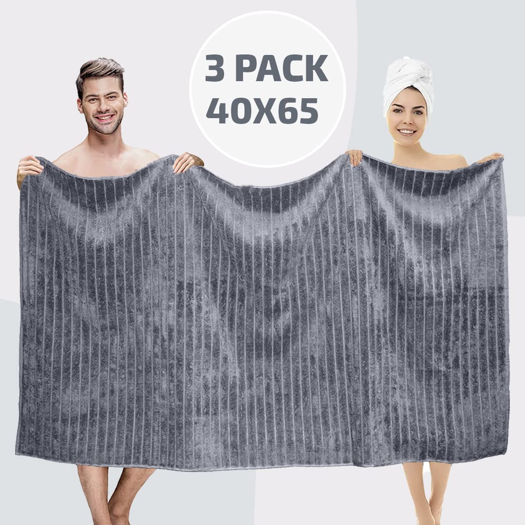 Classic Turkish Towels CTT - Luxury Jumbo Bath Sheet 3 Piece, 100% Turkish Cotton, Absorbent & Ultra Comfy Bath Towel Sheets for Hotels & Spa | 40"x65" (Grey)