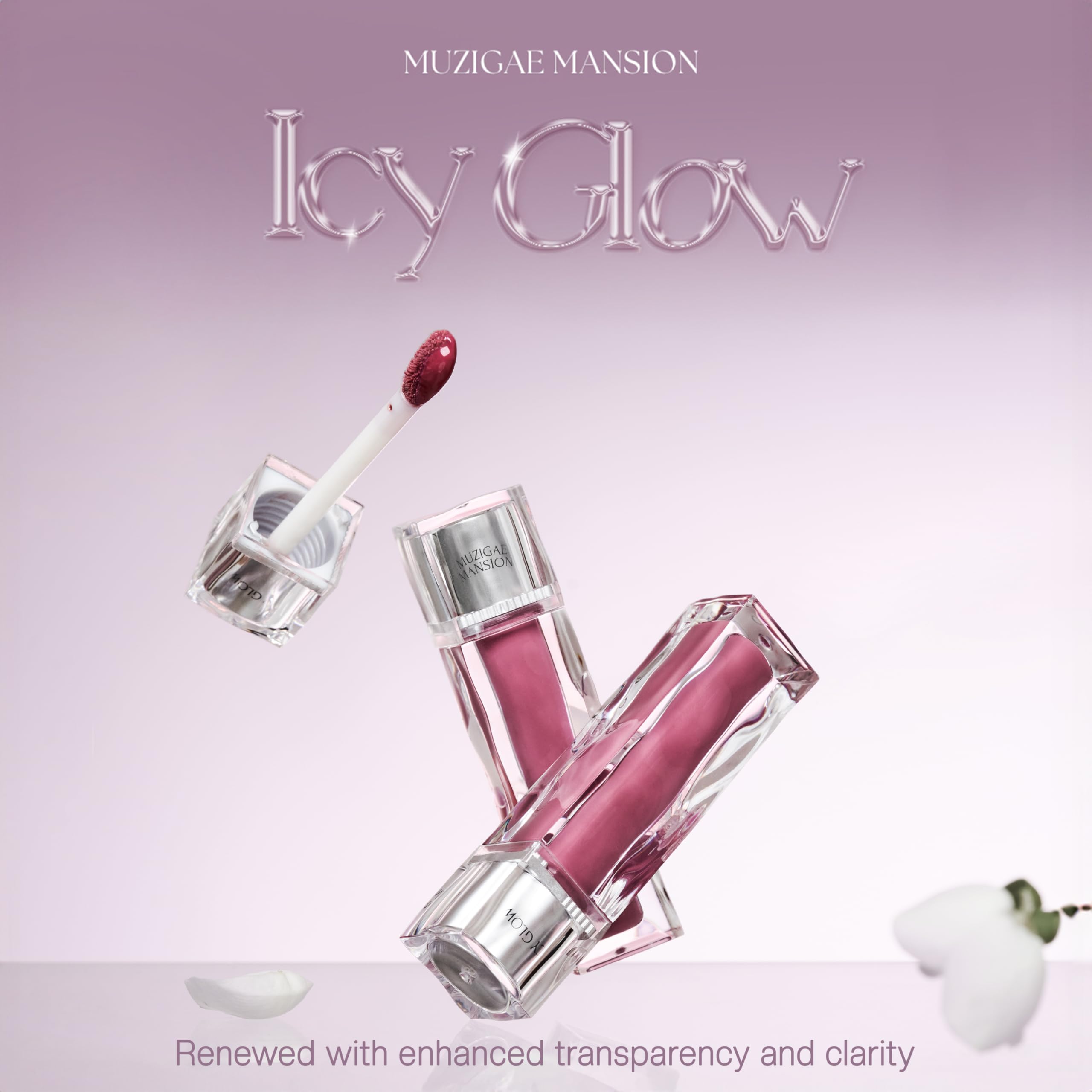 MUZIGAE MANSION Icy Glow Lip Tint – (Vegan Collagen), Long Lasting, (No-Stain), Hydrating Gloss, Matte Finish, (K-Beauty) Makeup, Red & Tinted Shades (01 PETAL)
