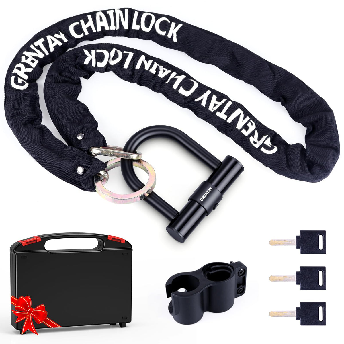 Combo Bike Chain Locks, Heavy Duty Security Chains, 5 Feet Long, 50mm Steel Chain Anti-Theft Bicycle Chain Lock, Durable Cut Proof Security Bicycle Chain with 3Keys 14mm U Lock for Bicycle&E-Bike