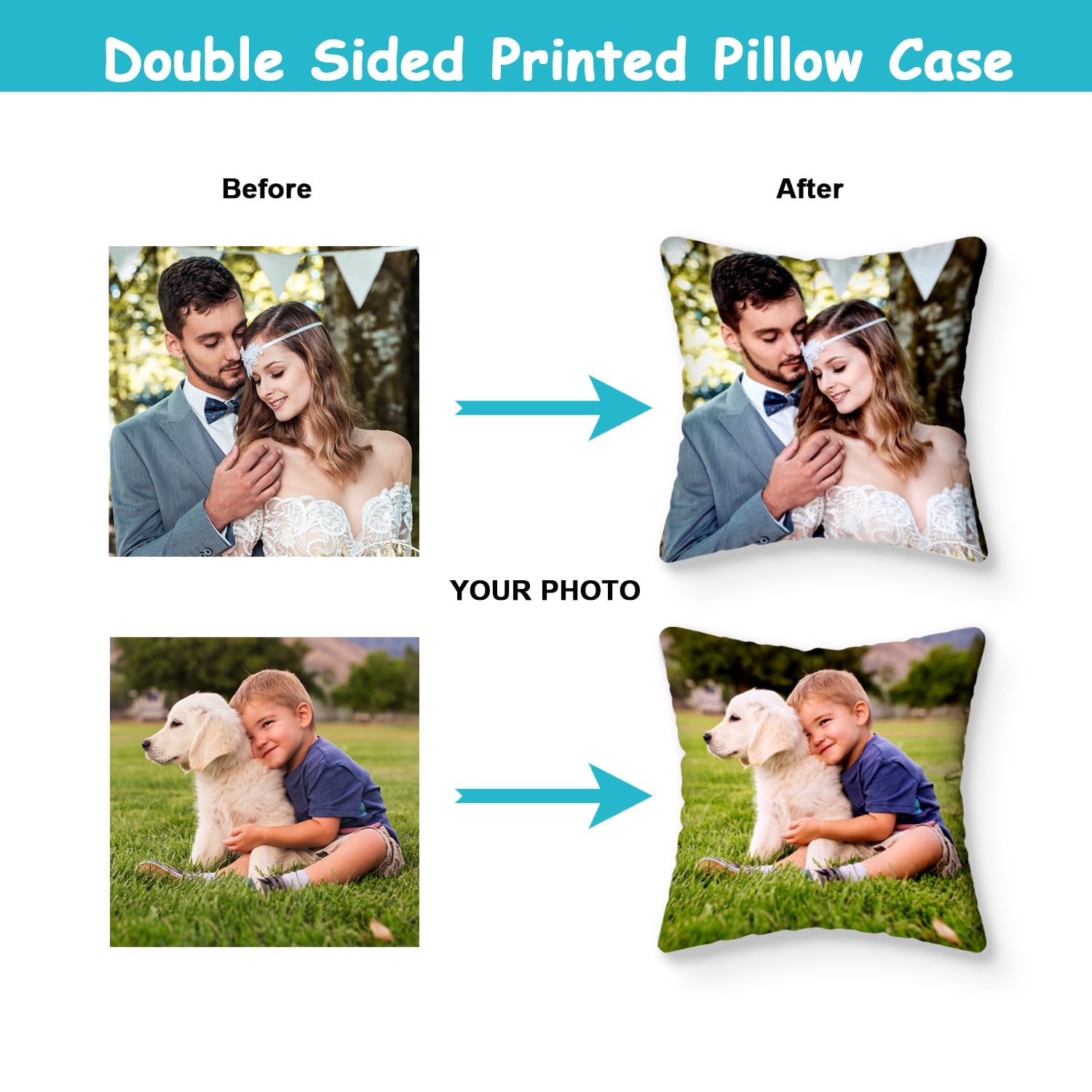 GagetElec Custom Pillows with Picture,Text Personalized Pillow with Photo,Custom Couple Gifts,Two-Sides Design Printed (20 Inch X 20Inch,Optional Pillow Insert)