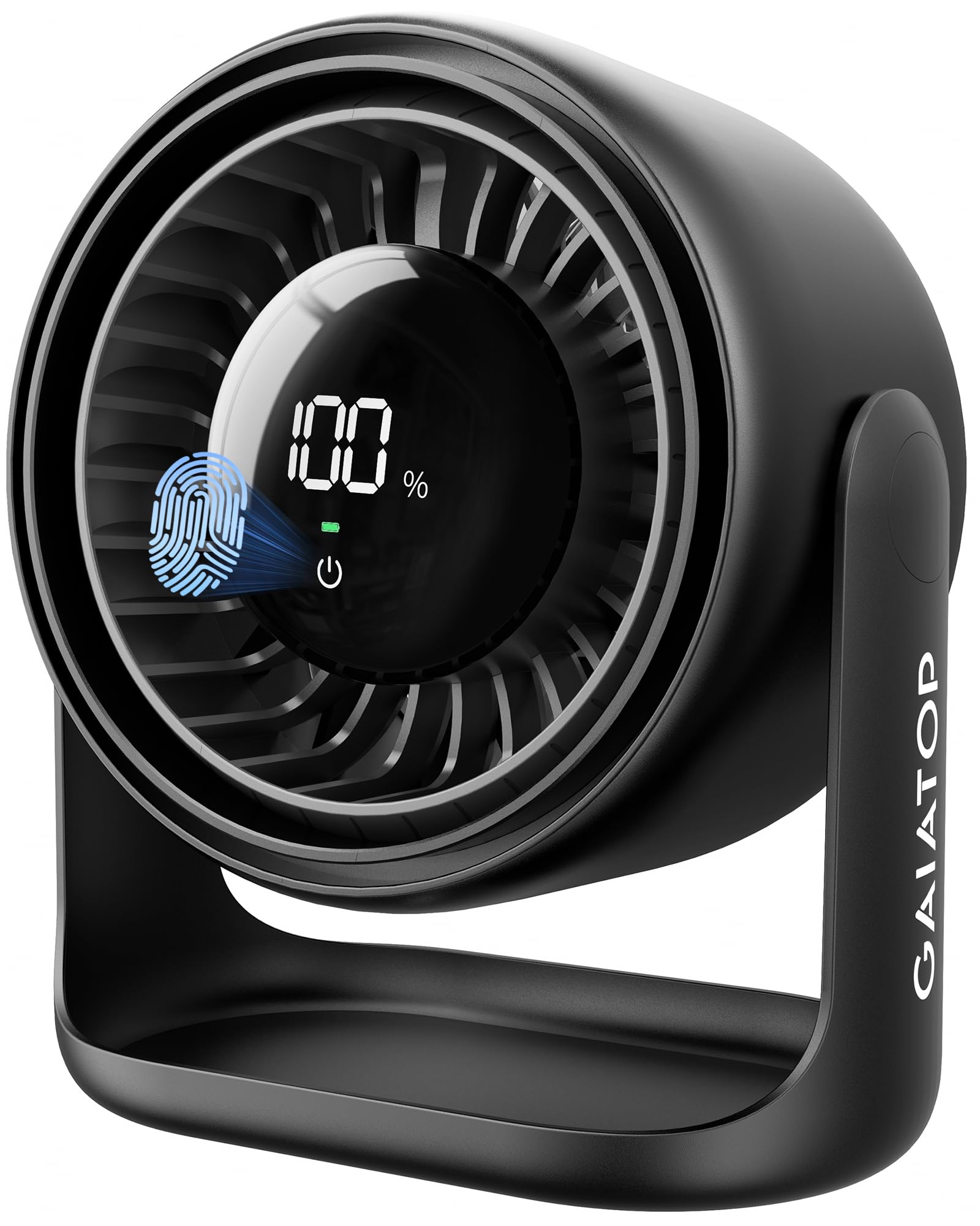 Gaiatop Desk Fan with Touch Control, 4000mAh Battery, 5 Speeds Ultra Quiet Bedroom Fan with LED Display, 90° Tilt, 7.7 Inch USB-C Rechargeable Desktop Fan for Dorm Office Room Home Office, Black