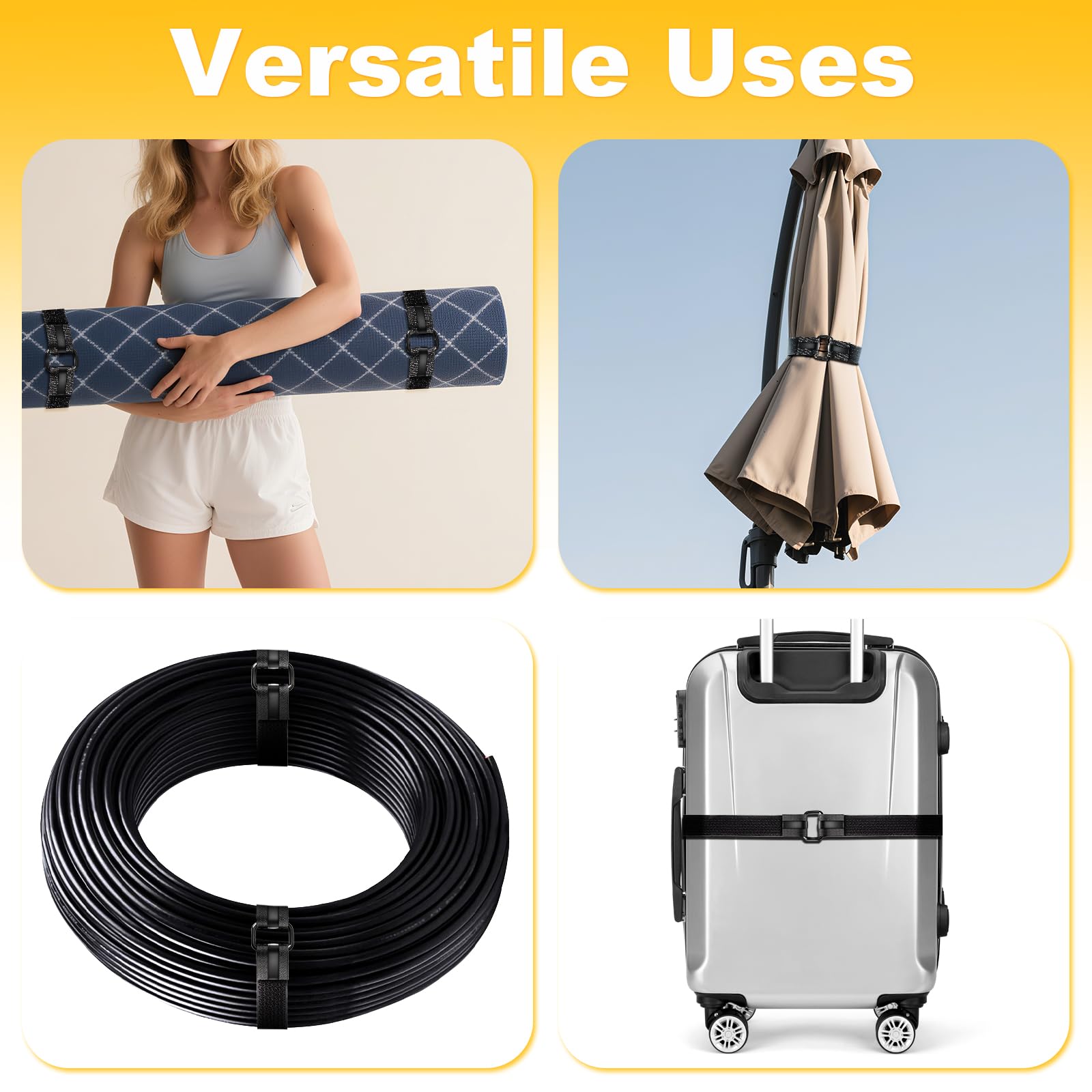 PHIXBEAR 1.18" x 16' Heavy-Duty Anti-Slip Cinch Straps, 22 Buckles, Black Nylon Hook-and-Loop, Reusable for Garage, Cable Management and Outdoor