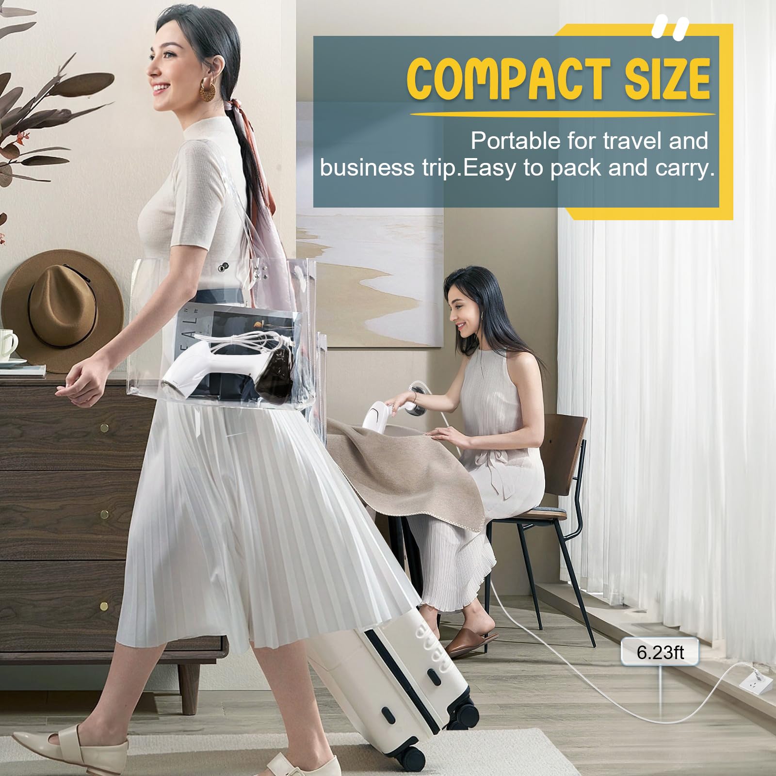 Rolipo Steamer for Clothes 1200W, Clothes Steamer for Home, Office, Travel, Compact and Portable Travel Garment Steamer, Upgraded Large Capacity Water Tank, Wrinkle Remover, White