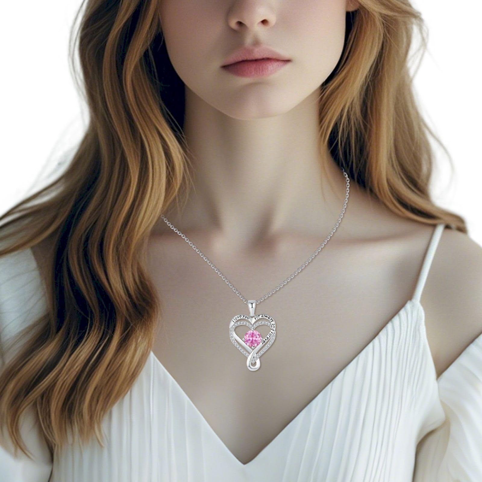 Open Box Deals Clearance in Warehouse Returns Womens Crystal Heart Infinity Necklace 925 Sterling Silver Dainty Rhinestone Pendant Hollow Chain Valentines Birthday Gift Prime of Deals