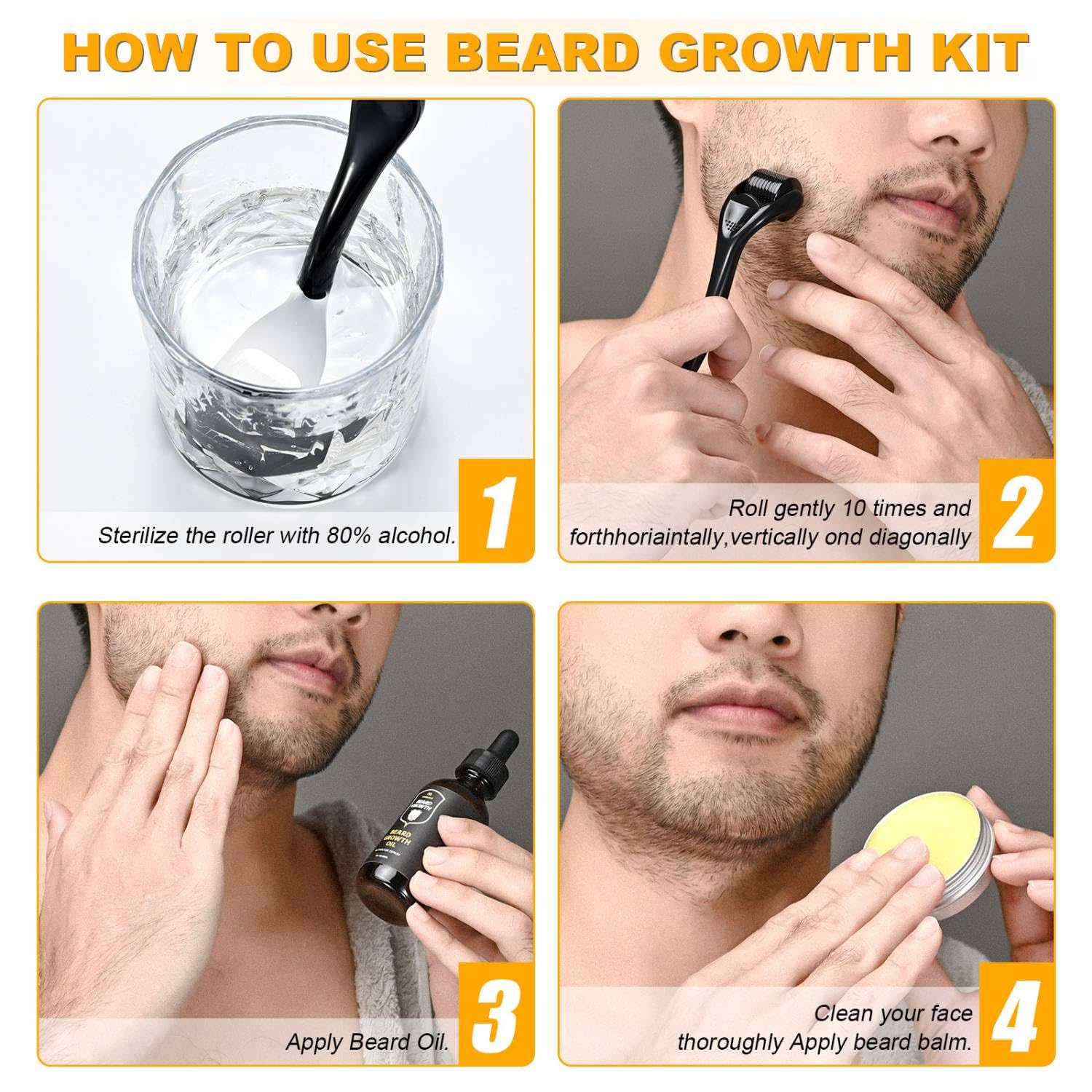 Beard Growth Kit - Beard Kit for Men, Beard Growth Oil (2oz), Beard Balm, Beard Comb, Massager for Spot/Patchy Beard - Christmas, Anniversary, Birthday Gifts for Men, Dad, Husband, Boyfriend