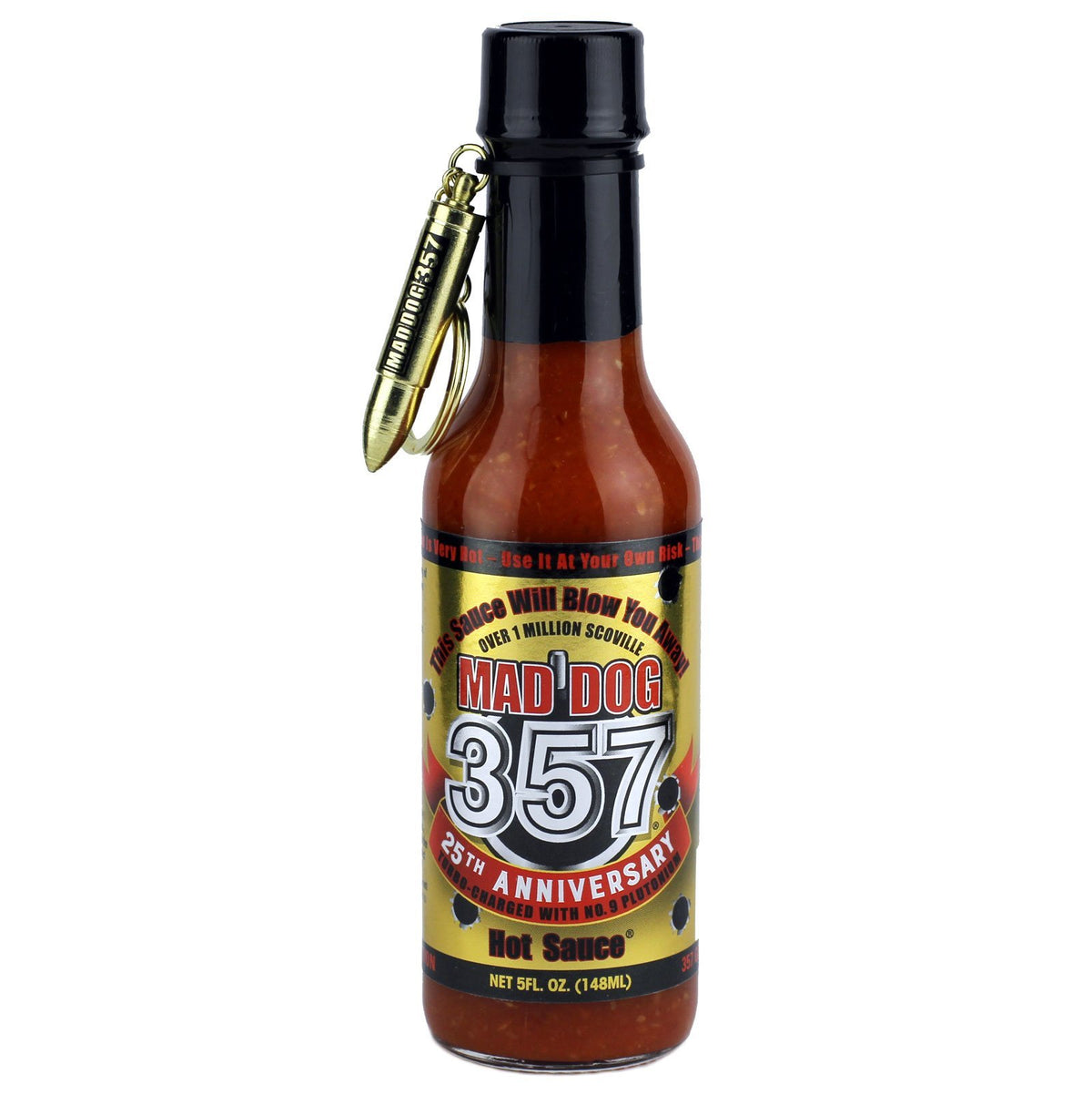 Mad Dog 357 Gold Edition Hot Sauce, Over 1 Million Scoville, Carolina Reaper, Scorpion & Ghost Peppers, Enhanced with No. 9 Plutonium Pepper Extract, 5 oz.