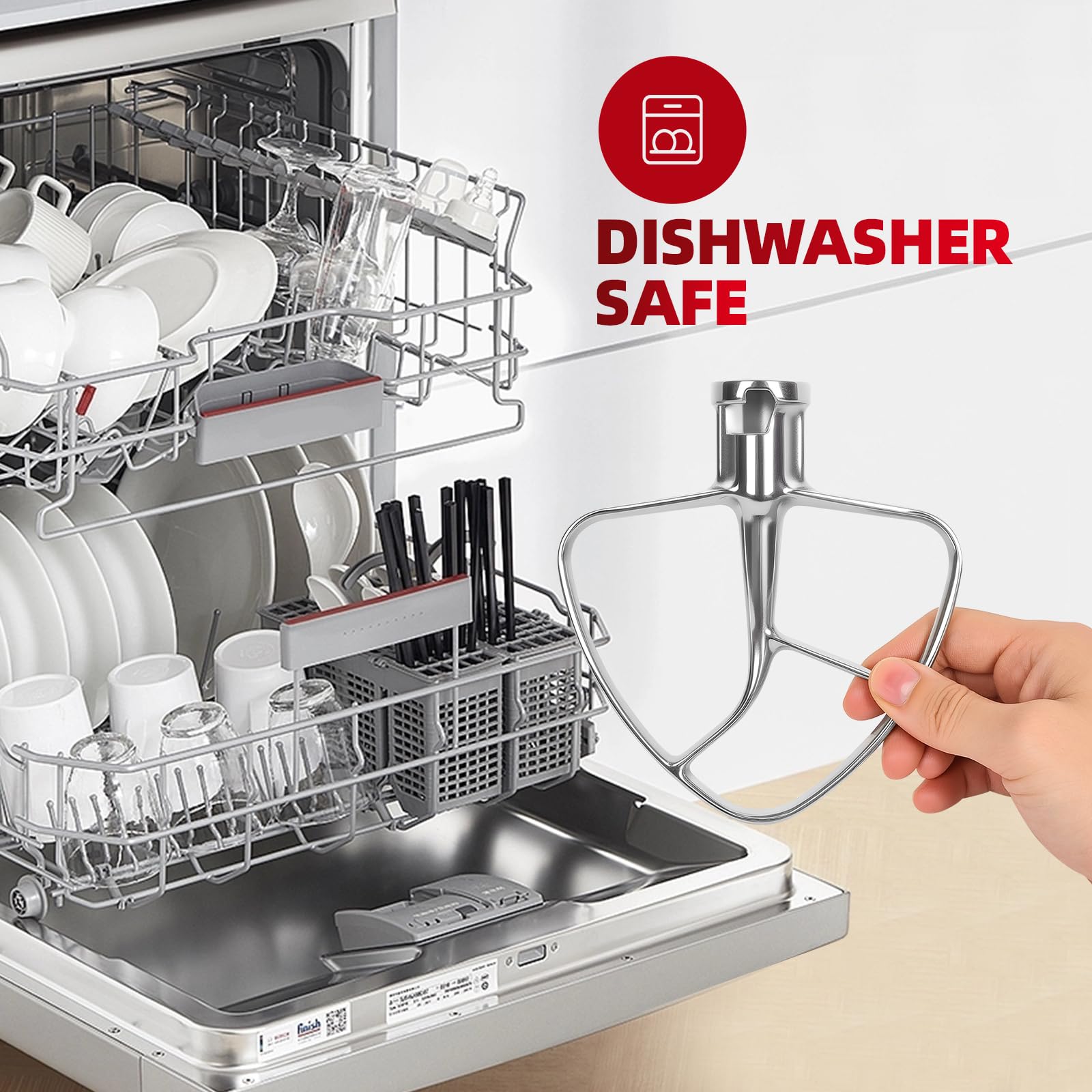 K45B Stainless Steel Flat Beater for Kitchenaid Tilt Head Stand Mixer, Polished Paddle Attachment for KitchenAid Mixer Attachments, Fits 4.5-5 Quart Models, Dishwasher Safe