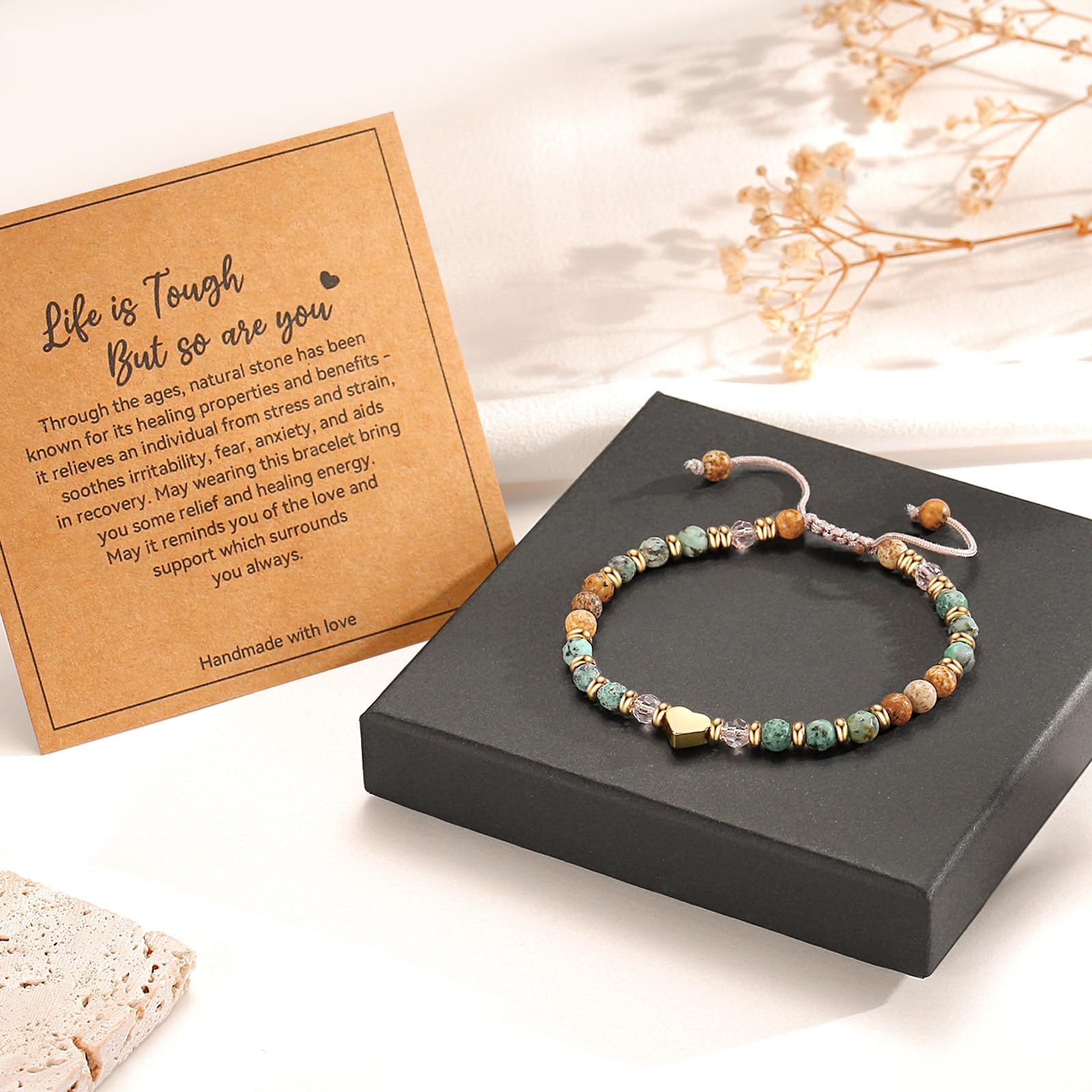 yupoxiu Inspirational Gifts for Women Birthday - Healing Natural Stone Bracelets, Thinking of You Get Well Soon Gifts for Women Friend Sister (A-Life is tough)