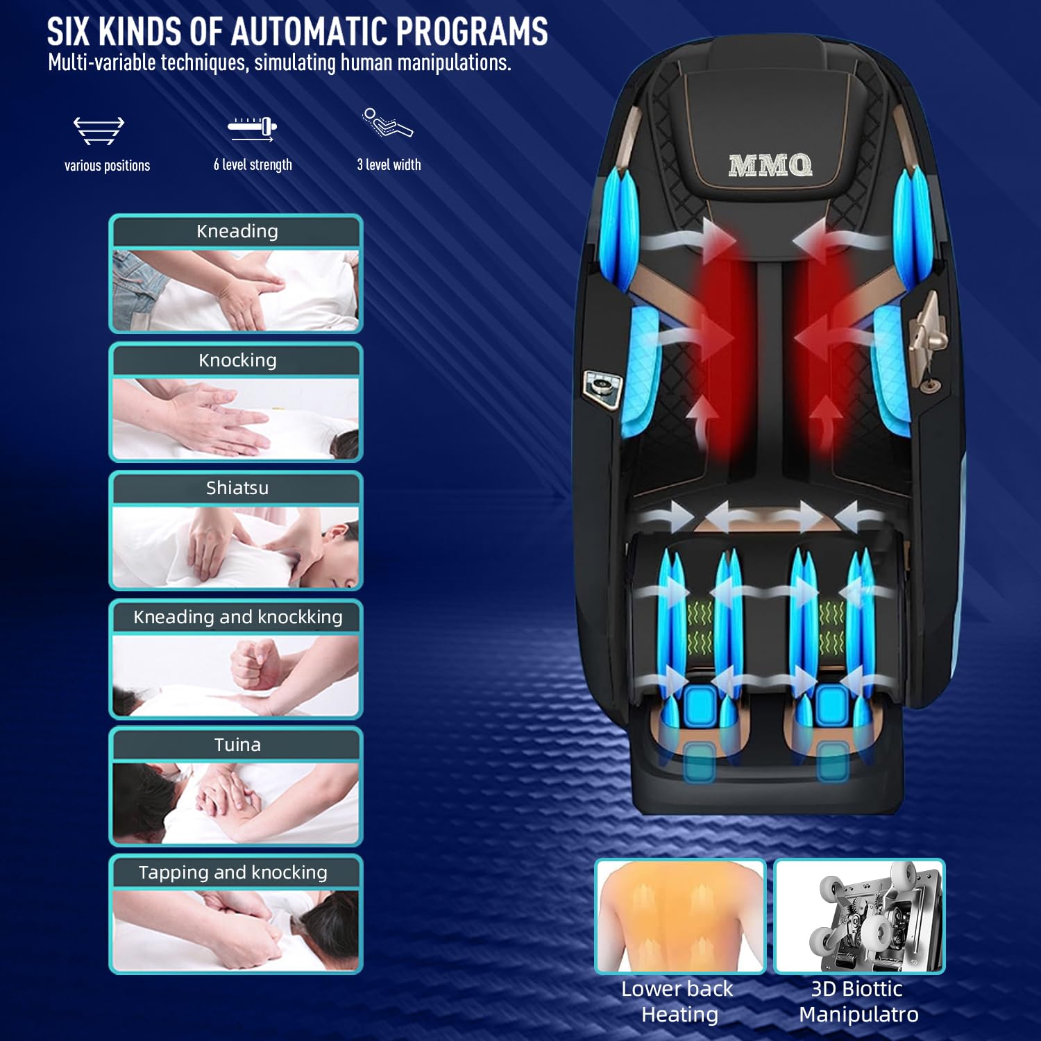 MMQ Massage Chair Zero Gravity Full Body, SL Track Electric Shiatsu Recliner with Foot Rollers,Yoga Stretching, Bluetooth, Built-in Heat Therapy Air Massage System -Plug and Play