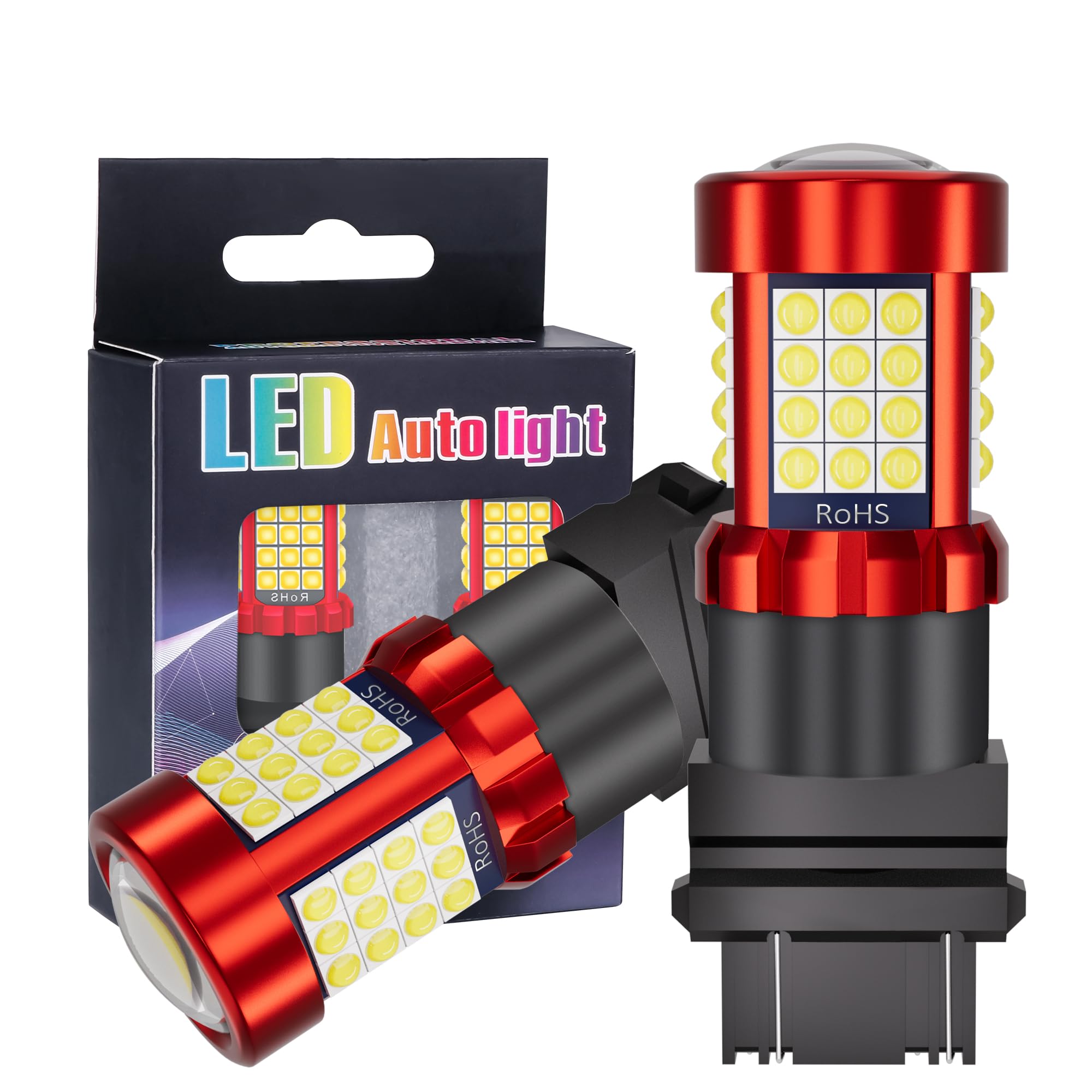 Afibraru 3156 3157 LED Bulb White Reverse Lights, 4114 3057 4157 3457 4057 LED Bulbs 3030 SMD with HD Projector, 6000K White Backup Reverse Brake DRL Tail Light for Motorcycles Cars Trucks Pack of 2