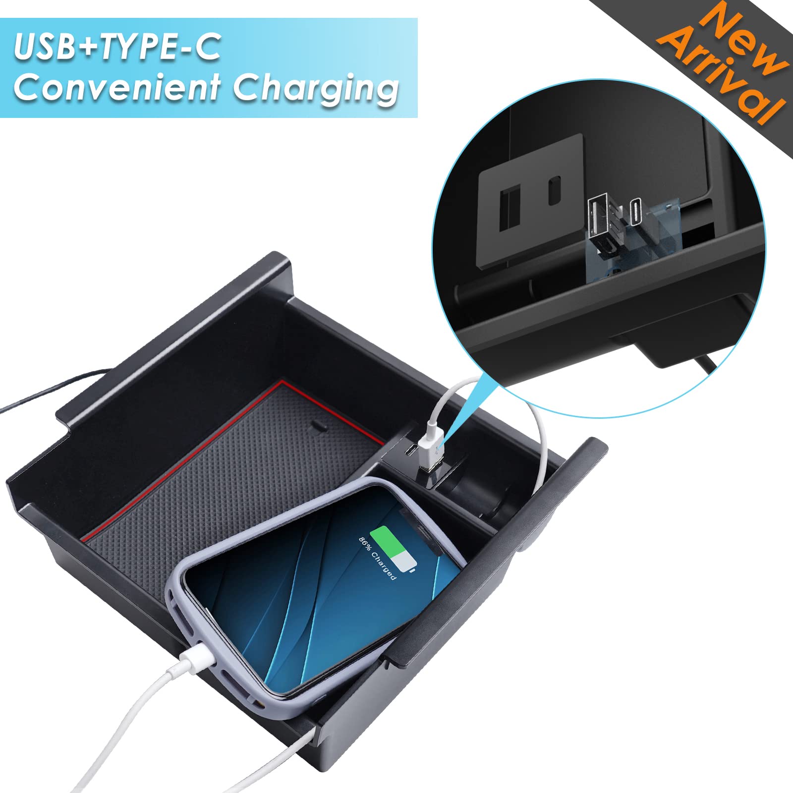 DrCarNow Upgrade for Toyota 4Runner Center Console Organizer Tray 2024 2023,2022-2010(with USB Port), Insert storage Armrest Box for 4Runner 2010-2019 2020 2021 2022 2023 2024 5th Gen Car Accessories