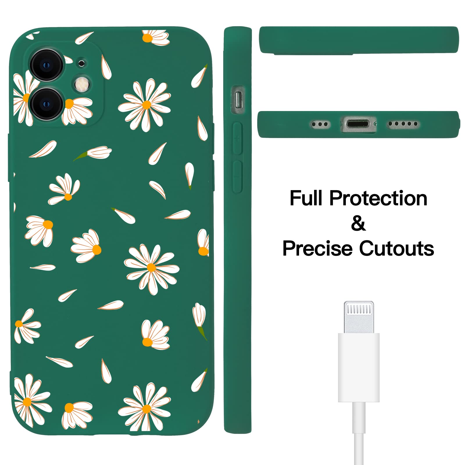 JOYLAND Silicone Daisy Case for iPhone 7/8/SE 2020 Bumper Floral Skin Anti-Scratch Shock Proof Dark Green TPU Matt Case Cover Shell Compatible for iPhone 7/8/SE 2020