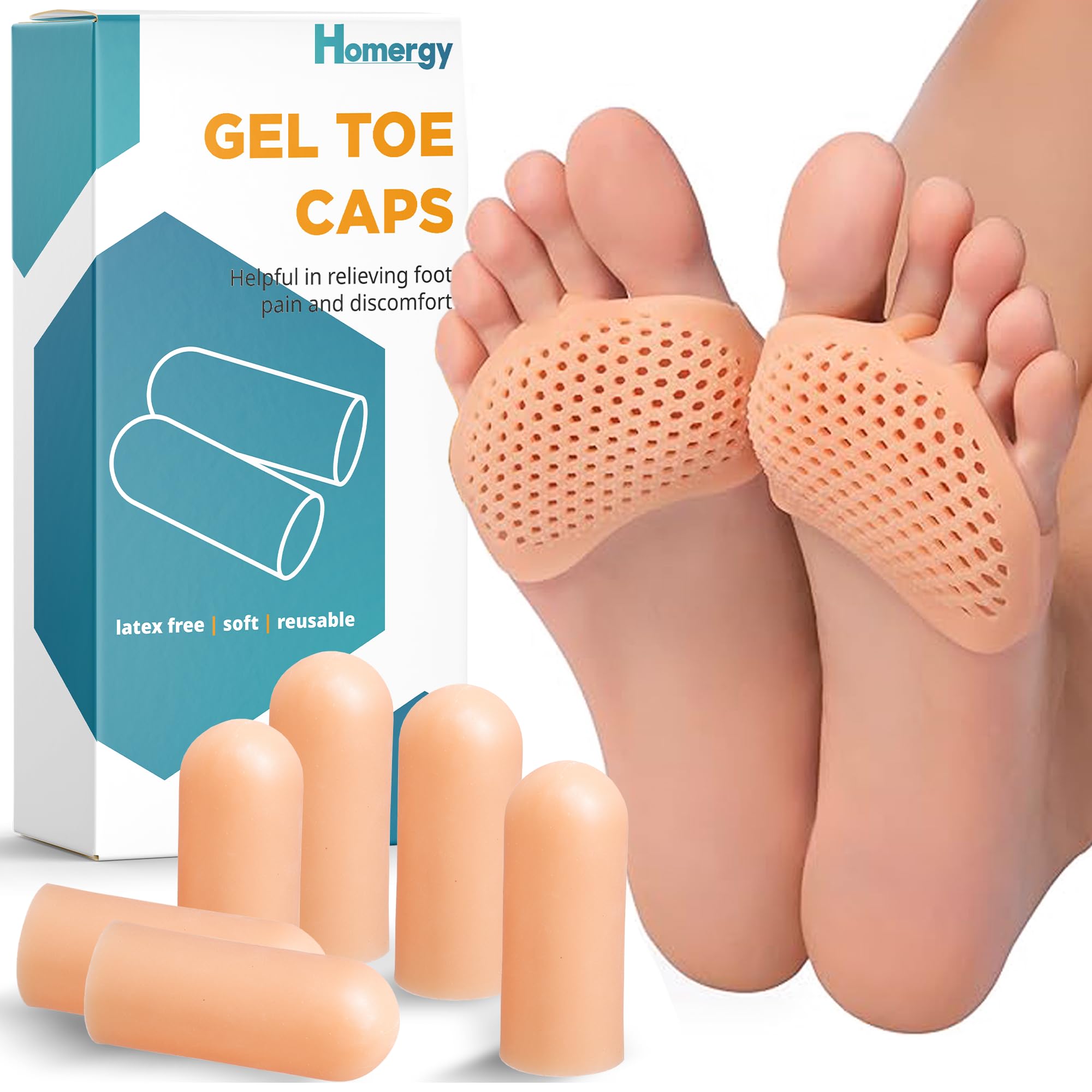 Metatarsal Pads (4-Pack) + Gel Toe Caps (6-Pack) – Foot & Toe Cushioning Set for Pain Relief, Corns, Calluses & Daily Comfort