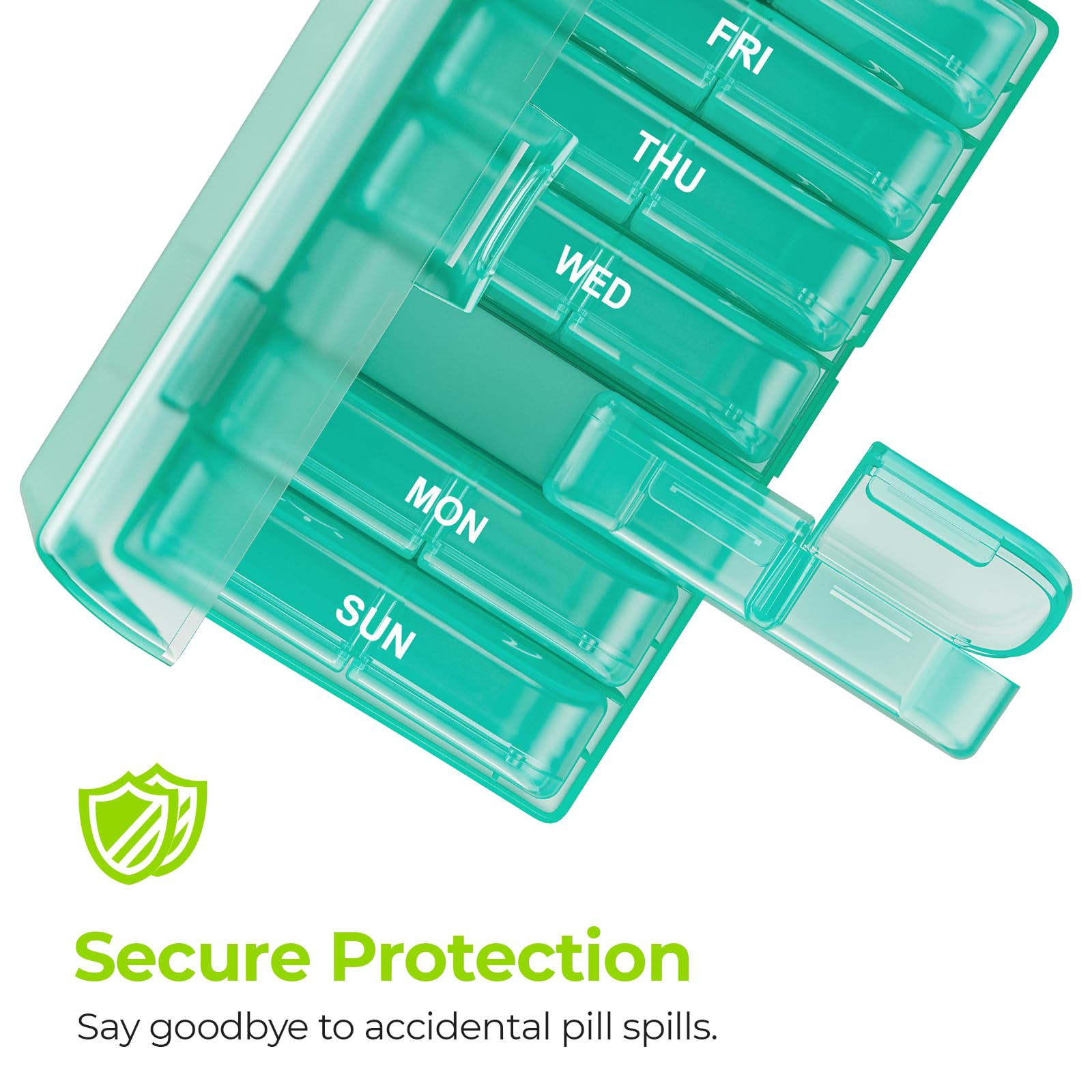 AUVON XL Weekly Pill Organizer 2 Times a Day, Pill Box 7 Day with One-Side Large Openings for Easy to Use, Cyan AM PM Pill Case for Medication, Vitamins, Fish Oils, Supplements