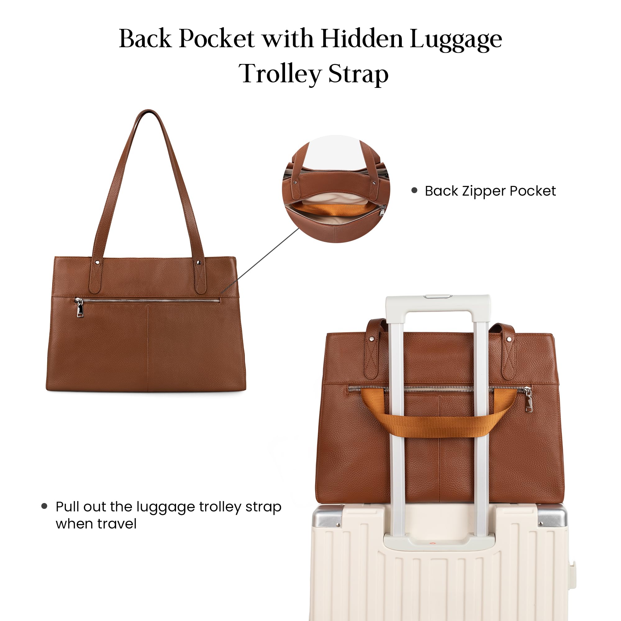 befen Genuine Leather Tote Bag for Women Work, Womens Totes Purse Shoulder Leather Purses Handbags with 15.6 Inch Compartment Cognac Brown