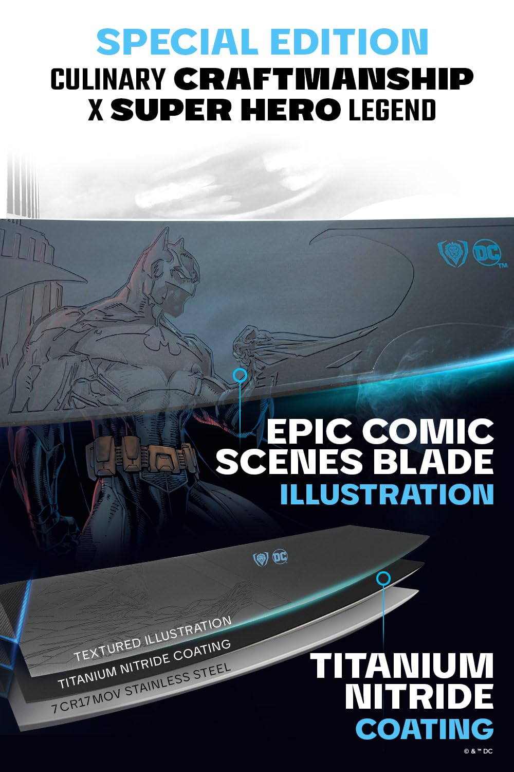 Dalstrong Chef Knife Professional-8 inch-BATMAN™ DC Licensed SBS Edition-7Cr17MoV Steel- Black Knife Titanium Coated-Collection Item-G10 Handle Chef Knife-Paring Knife w/Sheath-Comic Figures