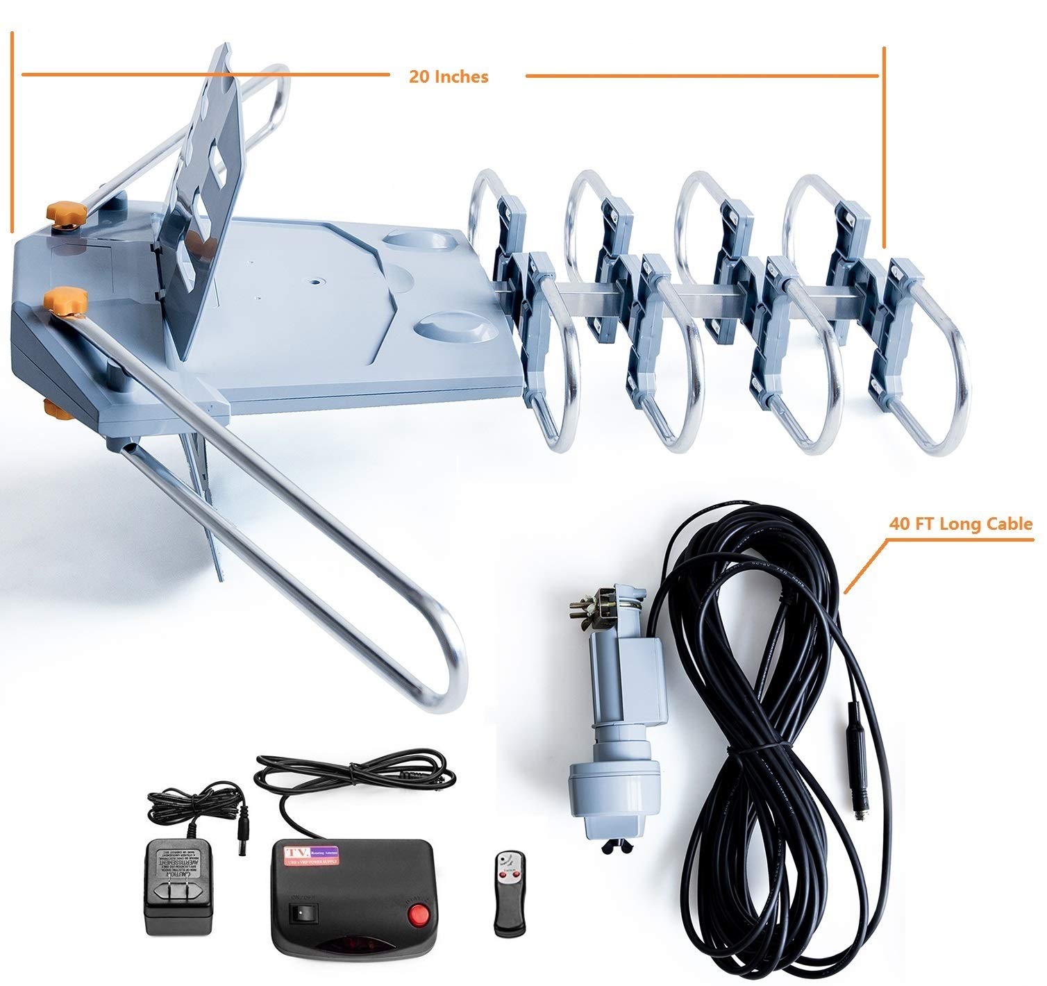 McDuory Amplified Digital Outdoor HDTV Antenna 150 Miles Long Range - 360 Degree Rotation Infrared Control - Tools Free Installation - Support 2 TVs