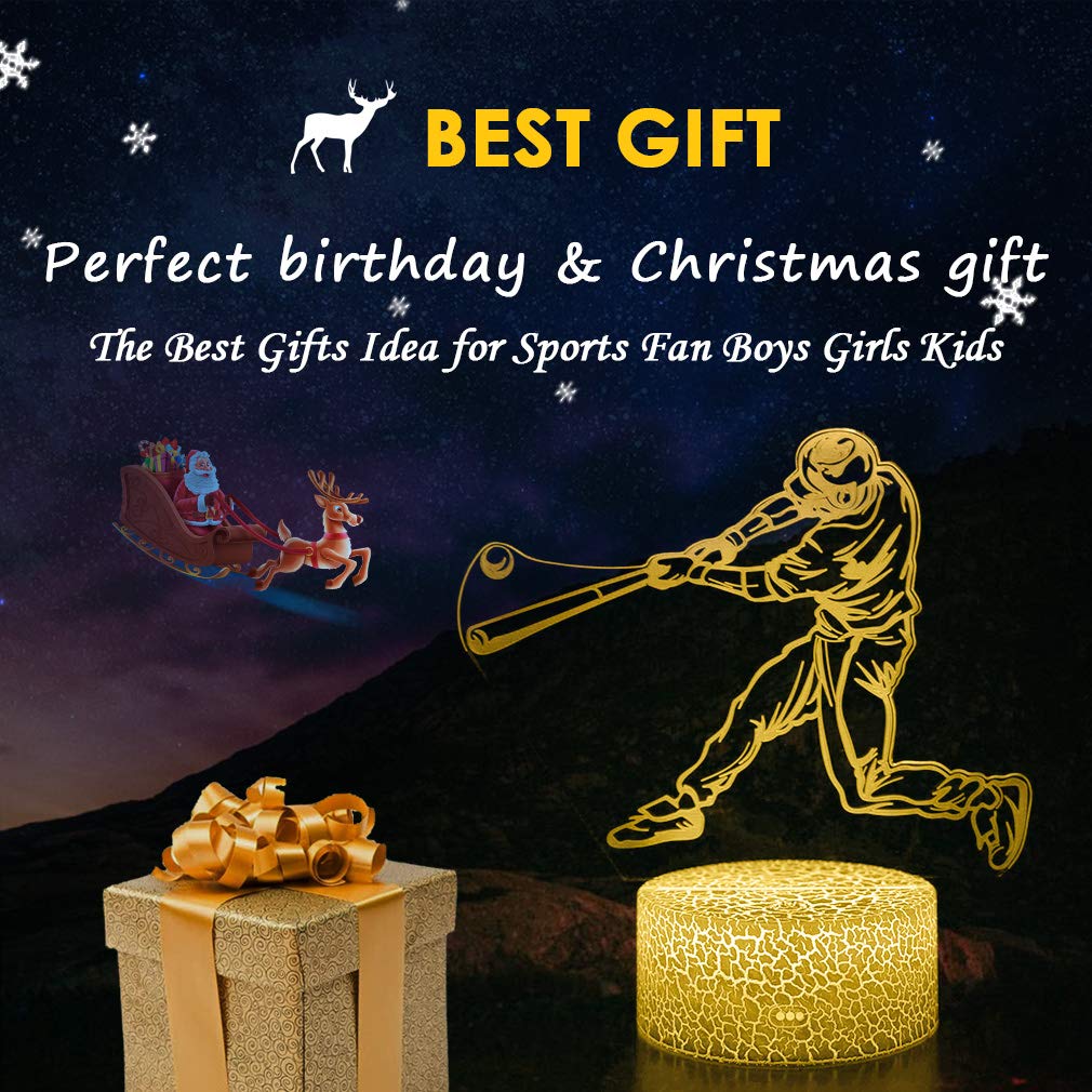 SEVEN LADY Baseball Man 3D Lamp Night Light with Remote & Touch Control,Multiple Colour Brightness Adjusted Batteries Powered Gifts for Boys Girls (Baseball Man-2)