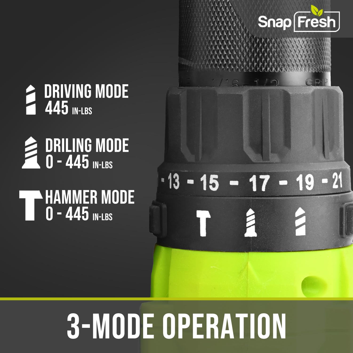 SnapFresh 20V Cordless Impact Drill-1/2" Power Drill/Driver Set,445in-lbs Torque Max,2 Variable Speeds, 43Pcs Bits w/case,2.0Ah Battery & Fast Charger Included, Power Tools