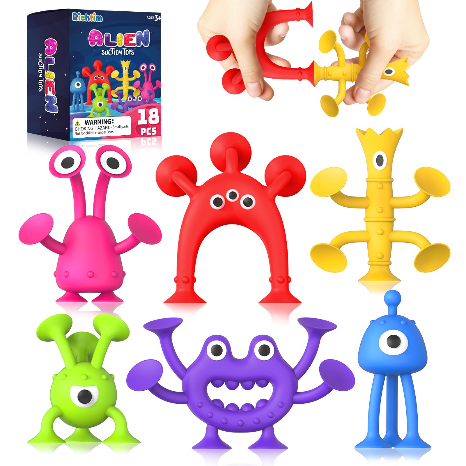 Suction Toy Toddler Bath Toys: No Hole Bath Toy for Boys Girls Gifts - 18PCS Sensory Fidget Toys for Kids - Baby Window Building Toy Gooide Bag Stuffers - Christmas Stocking Stuffers for Kids
