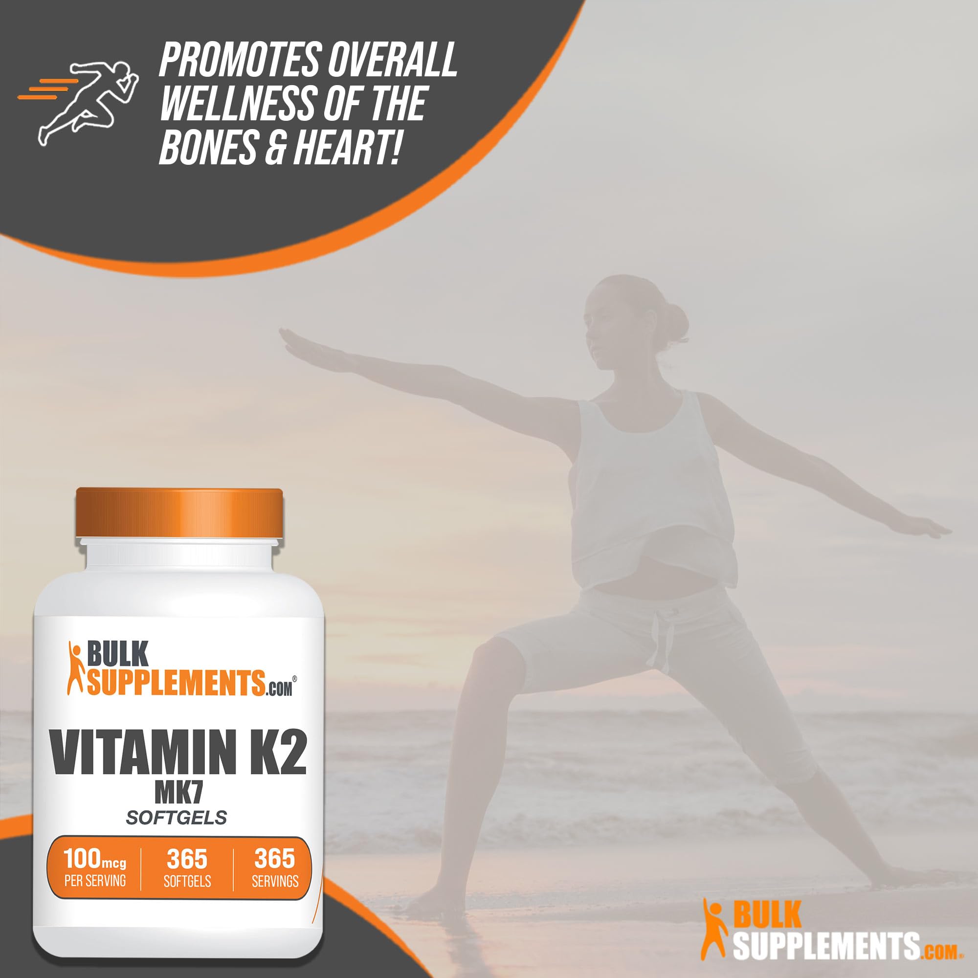 BulkSupplements.com Vitamin K2 Softgels - Vitamin K2 MK7, Vitamin K2 Supplement, Vitamin K2 100 mcg - MK7 Vitamin K2 for Bones, Gluten Free - 1 Softgel per Serving, 365 Softgels